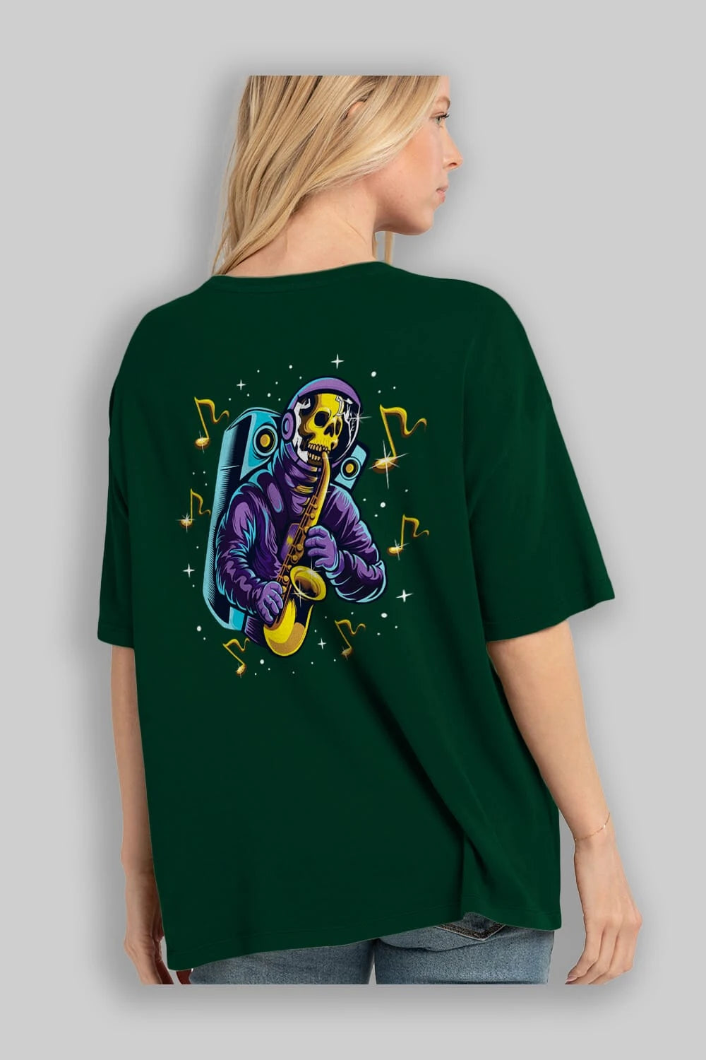Astroskull Saxophonist Arka Baskılı Oversize t-shirt Erkek Kadın Unisex
