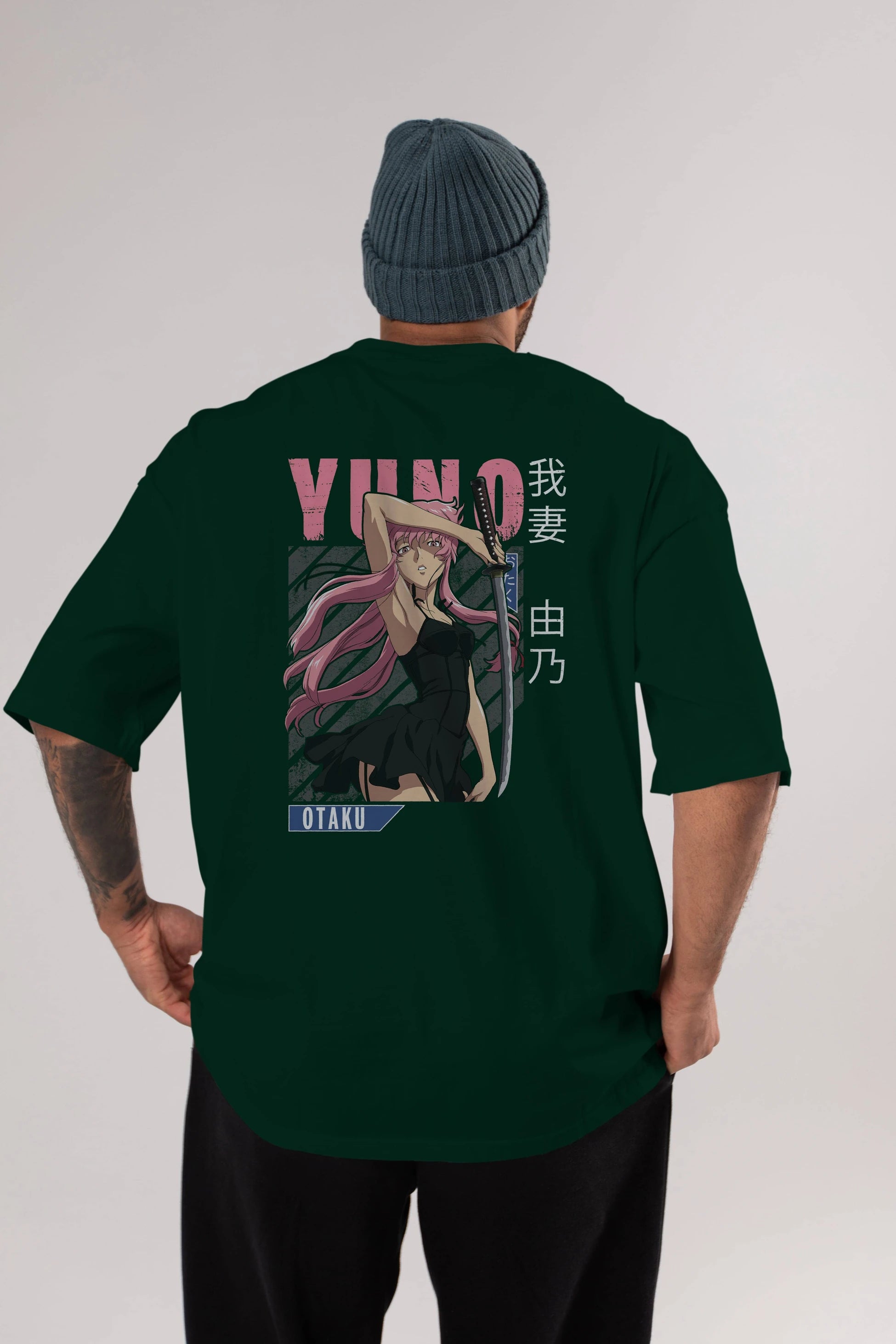 Yuno Gasai 5 Anime Arka Baskılı Oversize t-shirt Erkek Kadın Unisex