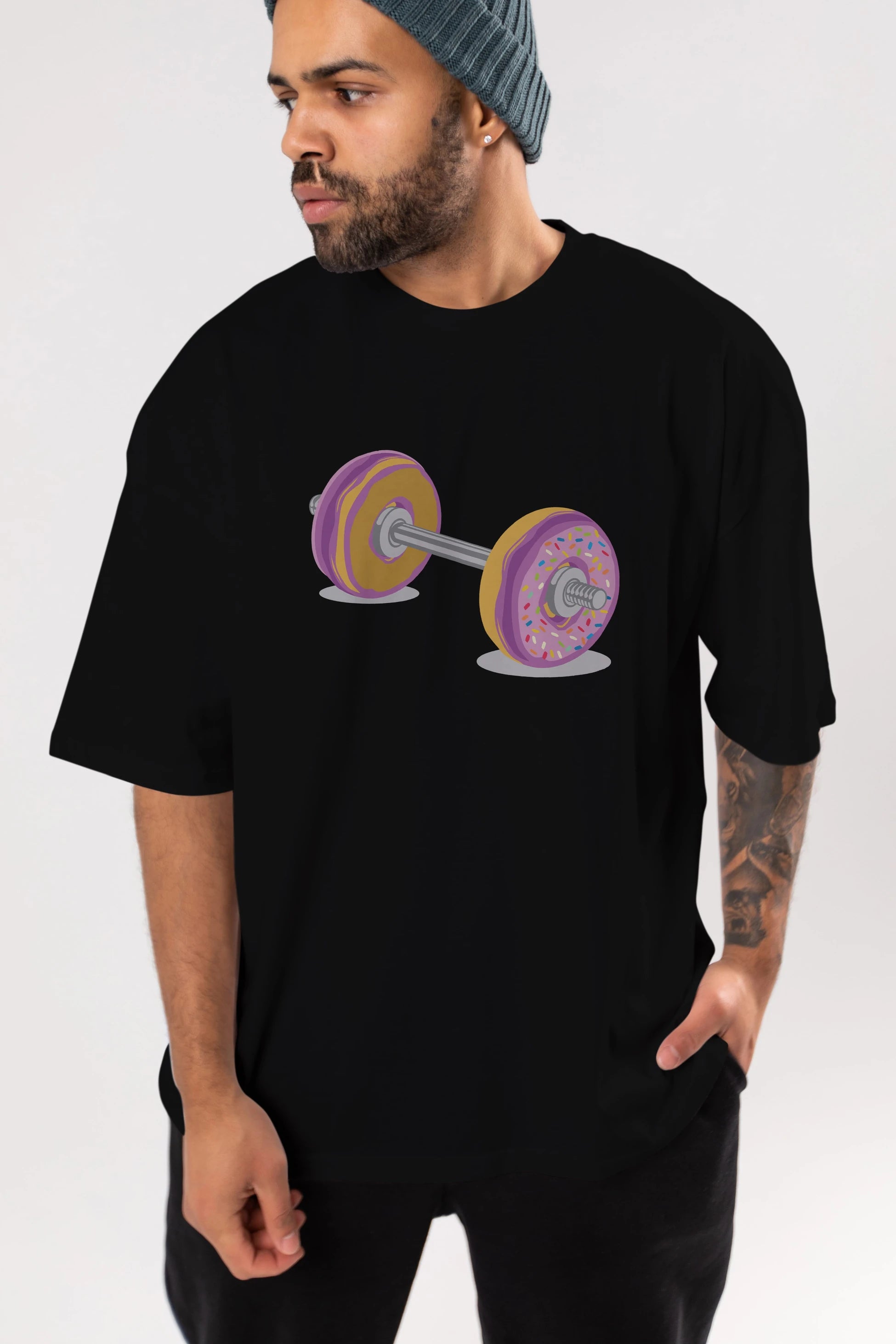 Donut Barbell Ön Baskılı Oversize t-shirt %100 pamuk Erkek Kadın Unisex