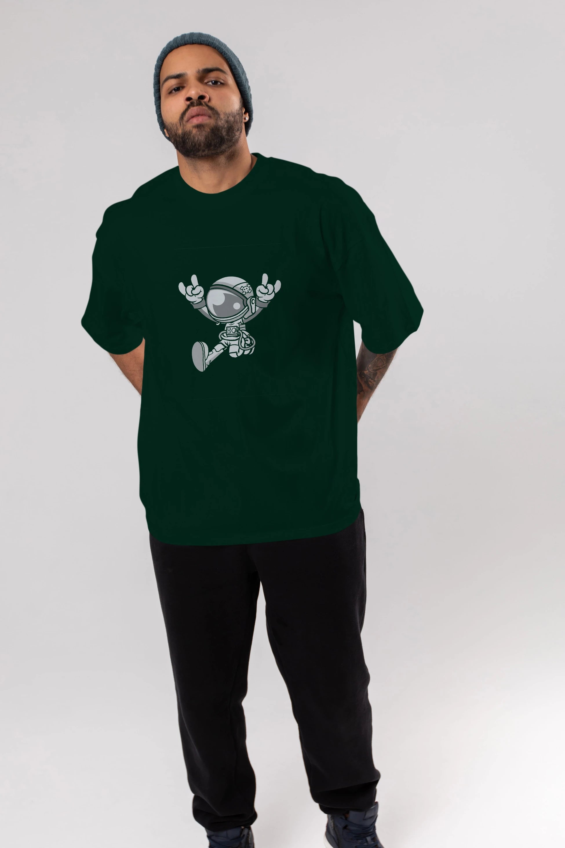Astronaut Metal Ön Baskılı Oversize t-shirt Erkek Kadın Unisex %100 Pamuk tişort