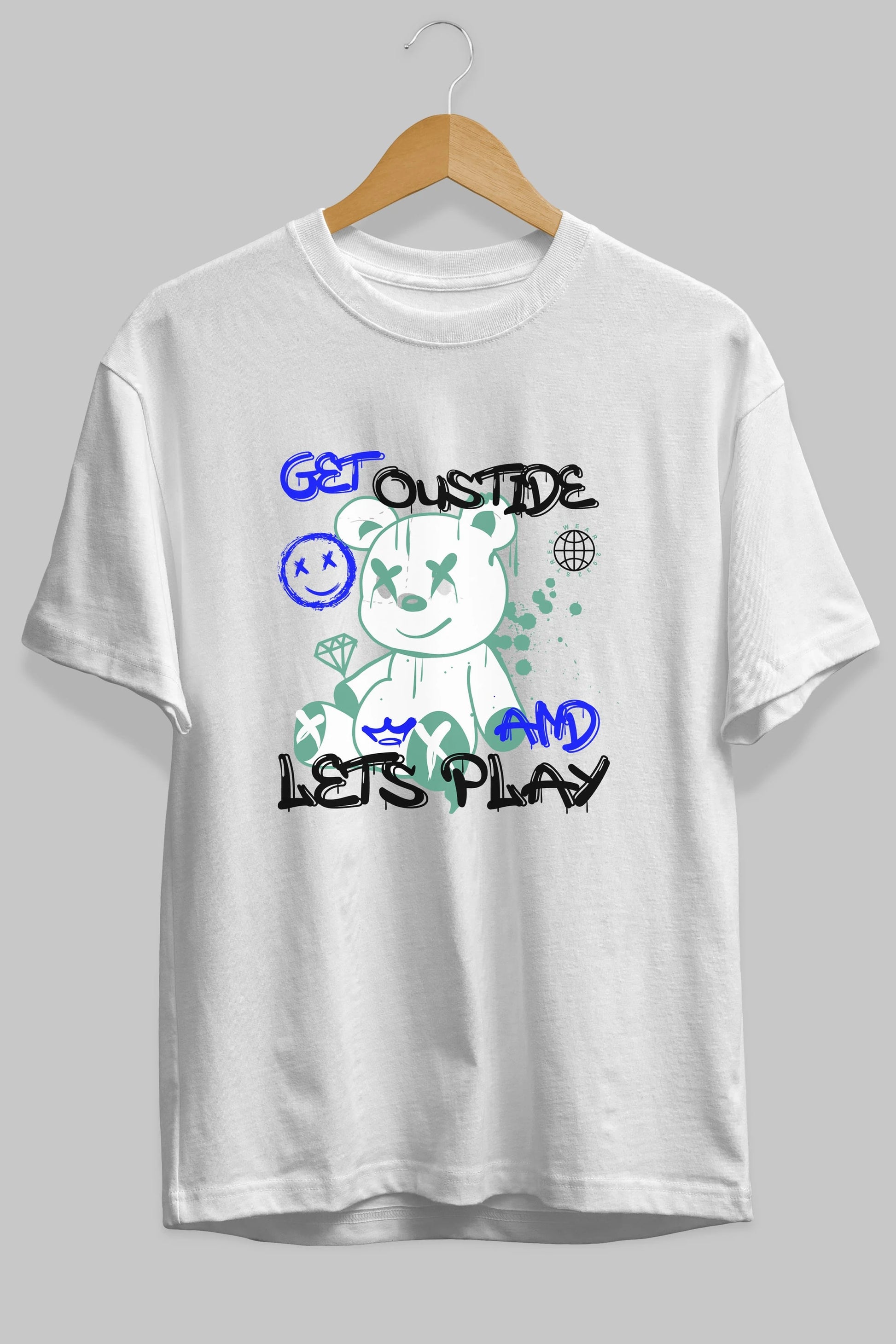 Get Outside Bear Ön Baskılı Oversize t-shirt Erkek Kadın Unisex