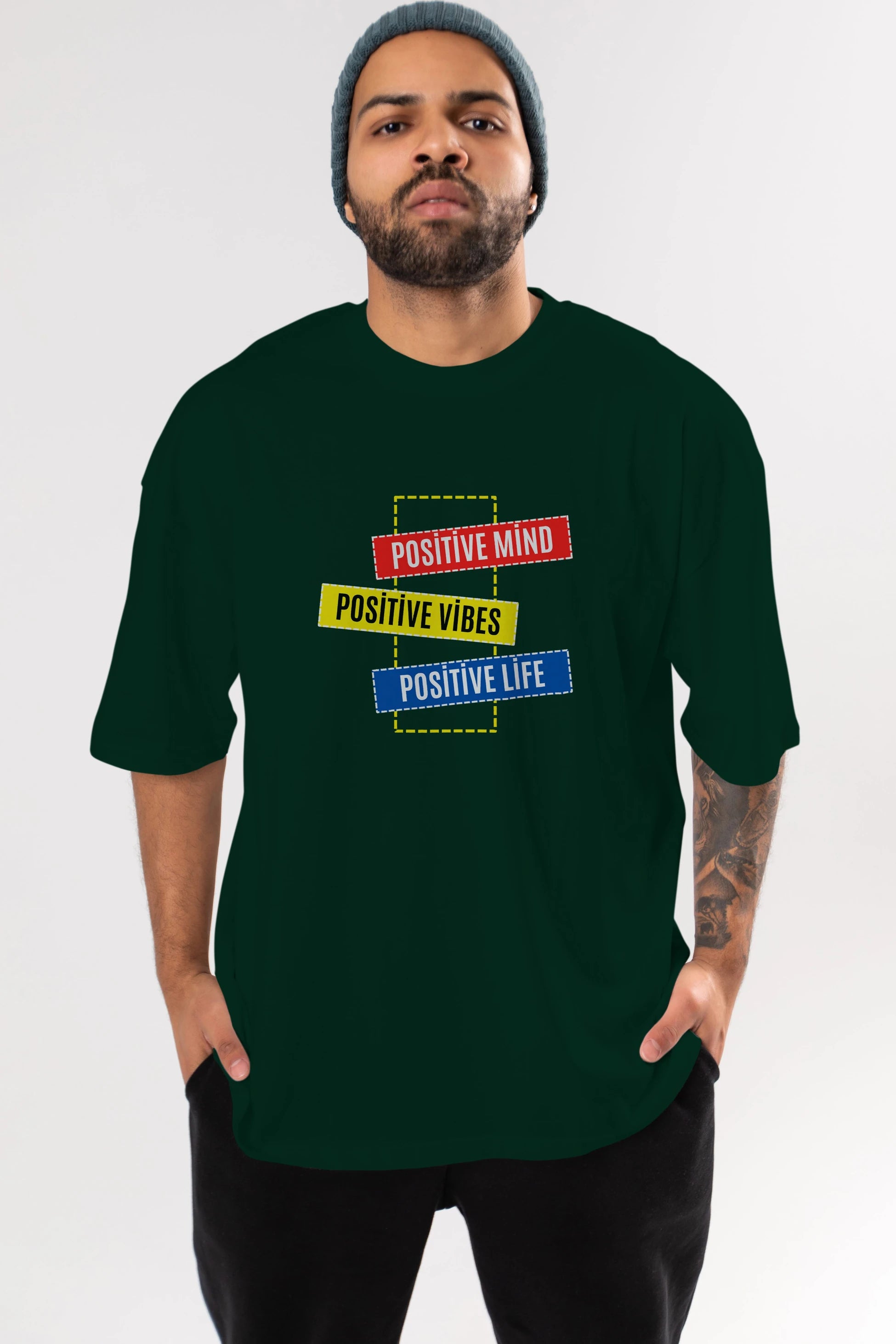 Positive Mind Vibes Lifes Ön Baskılı Oversize t-shirt Erkek Kadın Unisex