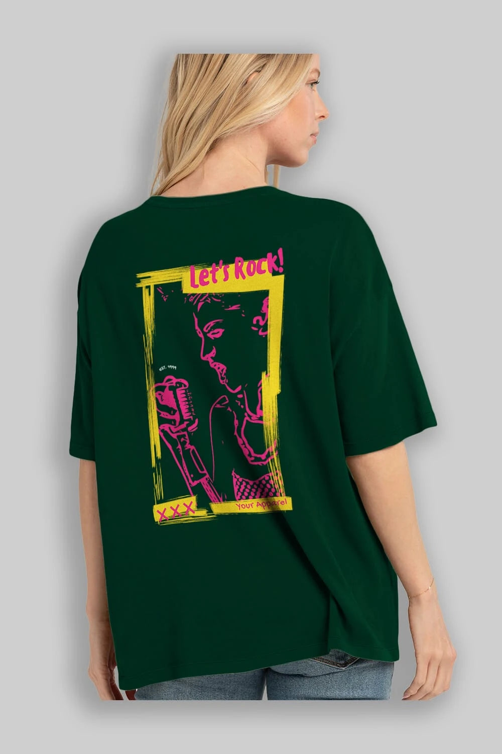 Let's Rock Yazılı Arka Baskılı Oversize t-shirt Erkek Kadın Unisex