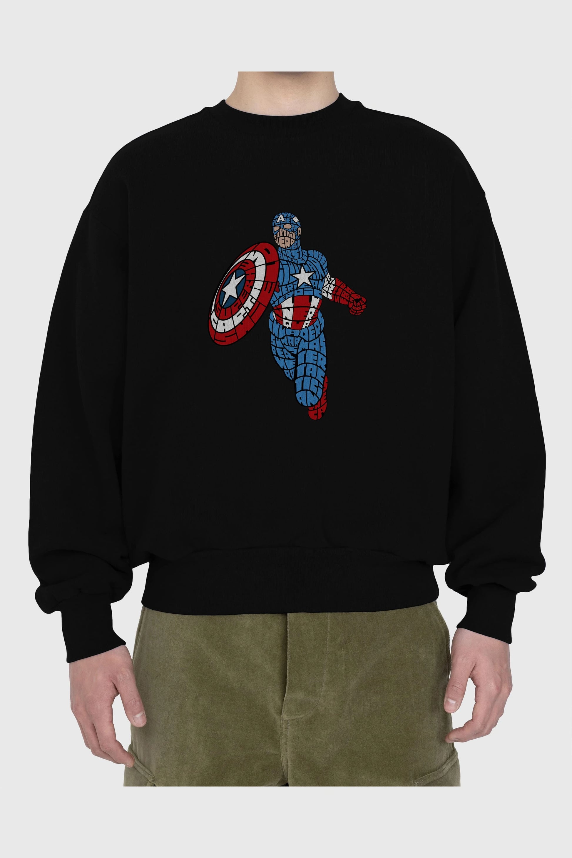 Star and Stripes Hero Ön Baskılı Oversize Sweatshirt Erkek Kadın Unisex