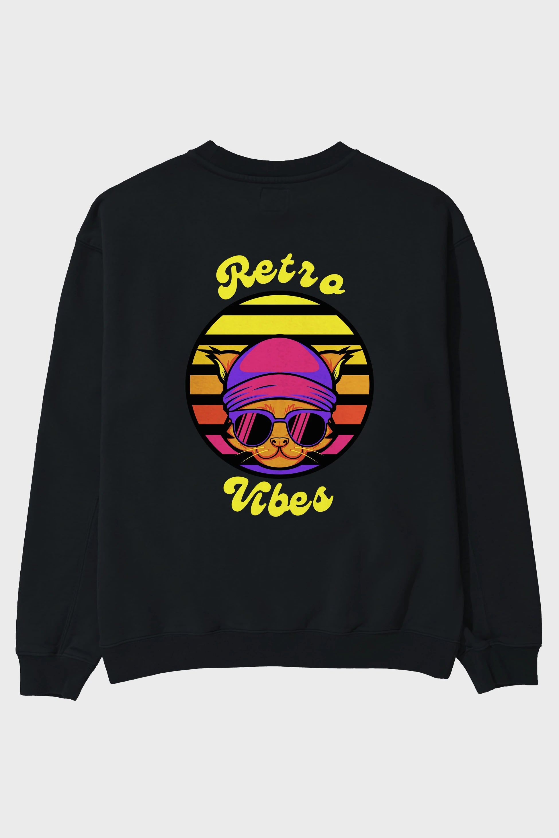 Cat Retro Vibes Arka Baskılı Oversize Sweatshirt Erkek Kadın Unisex