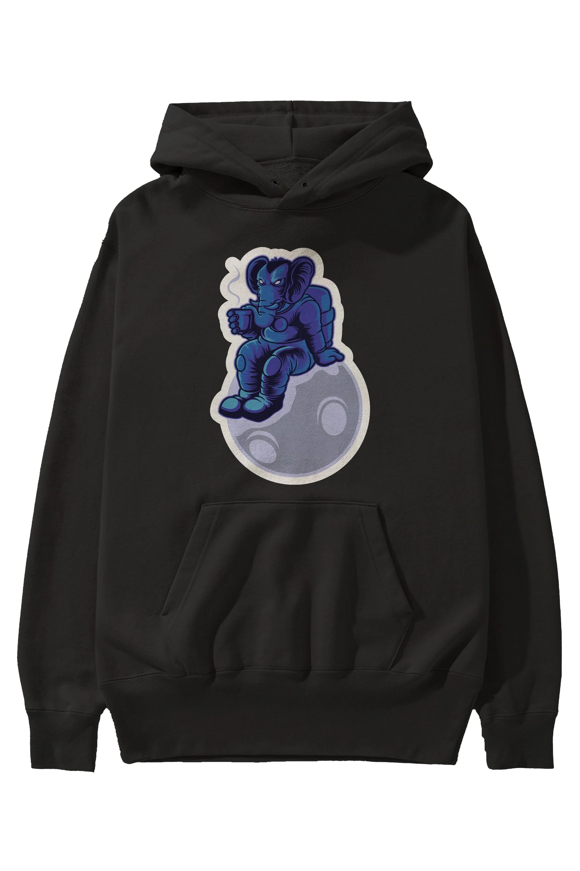 Space Elephant Drink Coffee Sticker Ön Baskılı Hoodie Oversize Kapüşonlu Sweatshirt Erkek Kadın Unisex