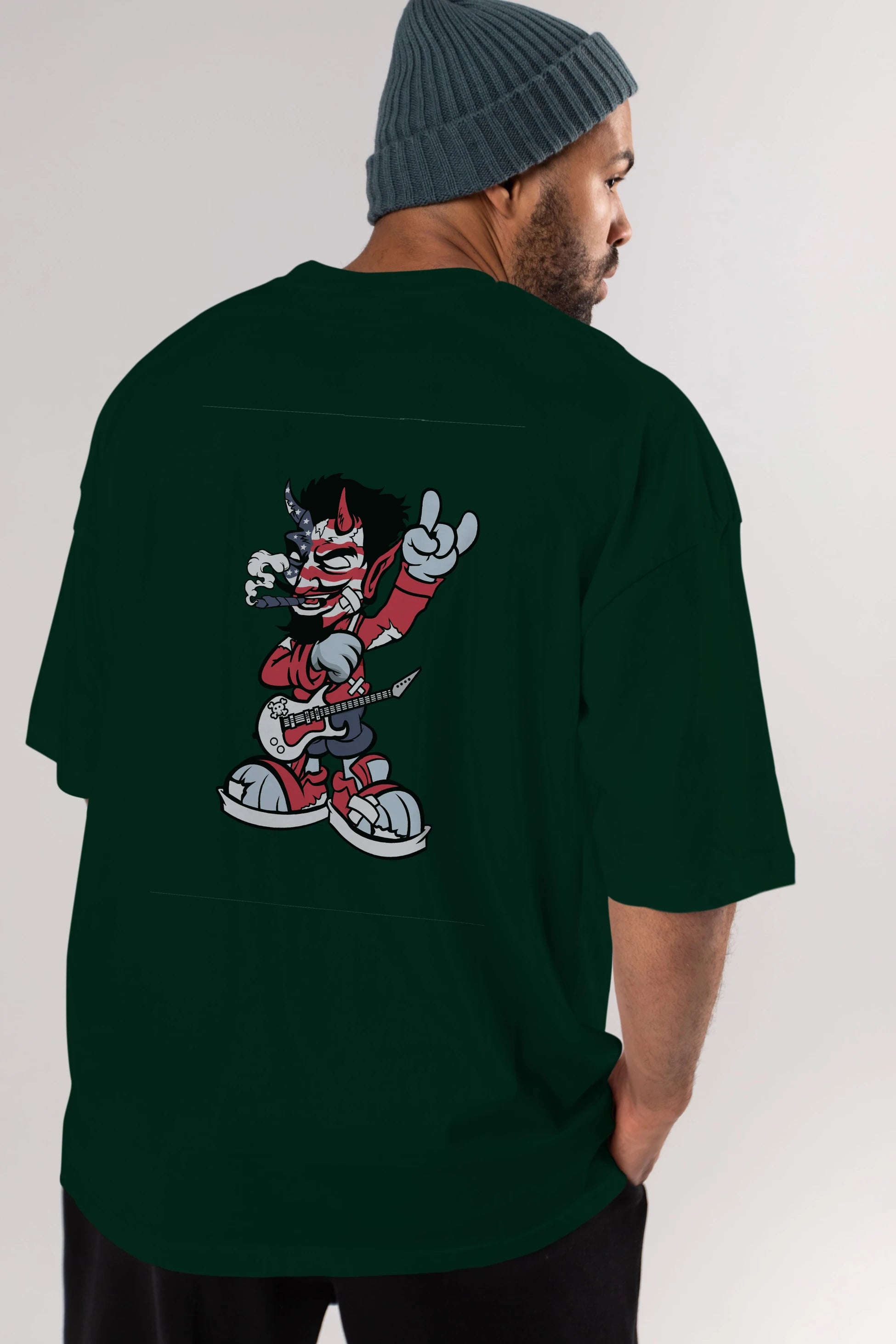 American Devil Rockstar Arka Baskılı Oversize t-shirt Erkek Kadın Unisex %100 Pamuk tişort