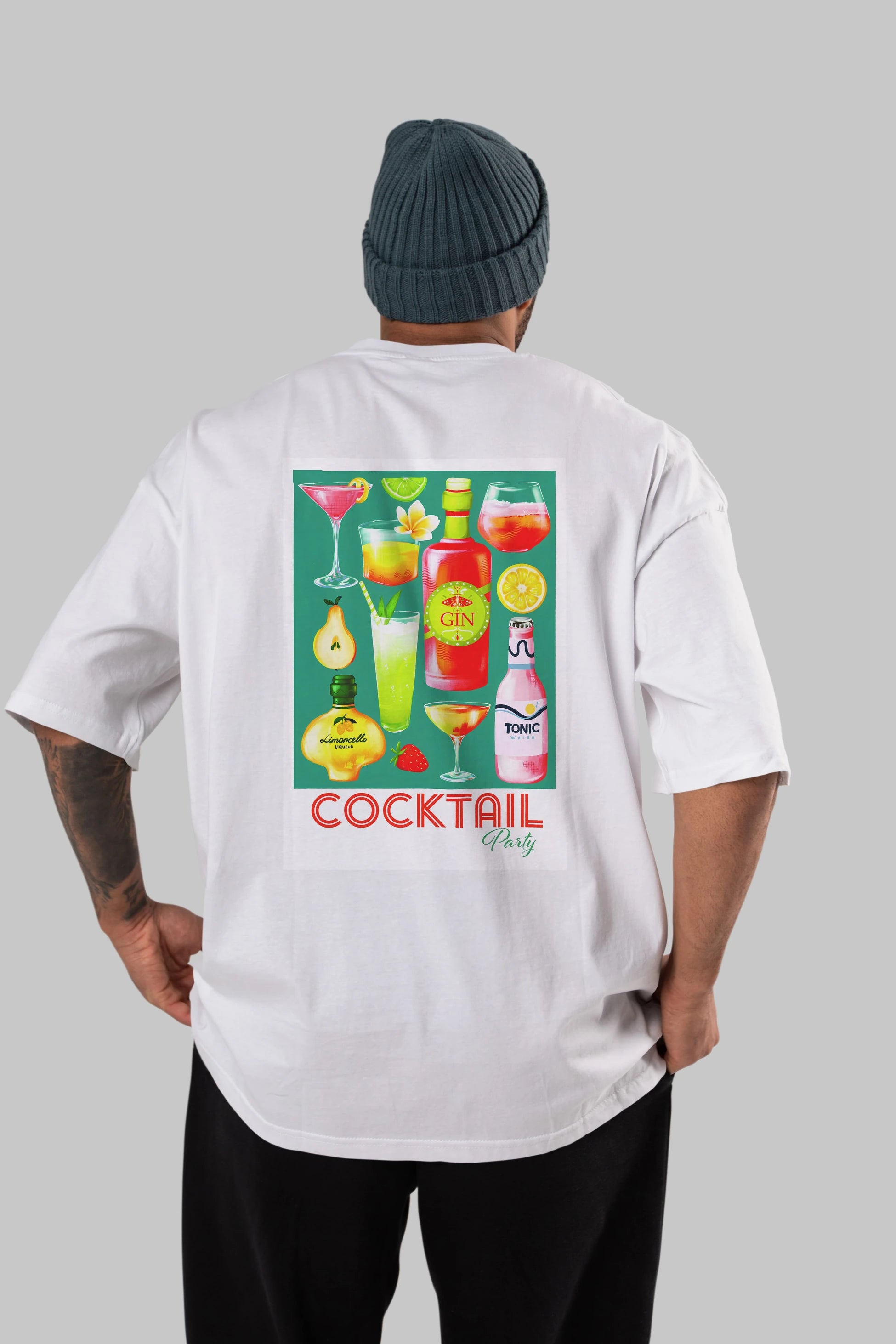 Cocktail Party 2 Arka Baskılı Oversize t-shirt Erkek Kadın Unisex %100 Pamuk Bisiklet Yaka tişort