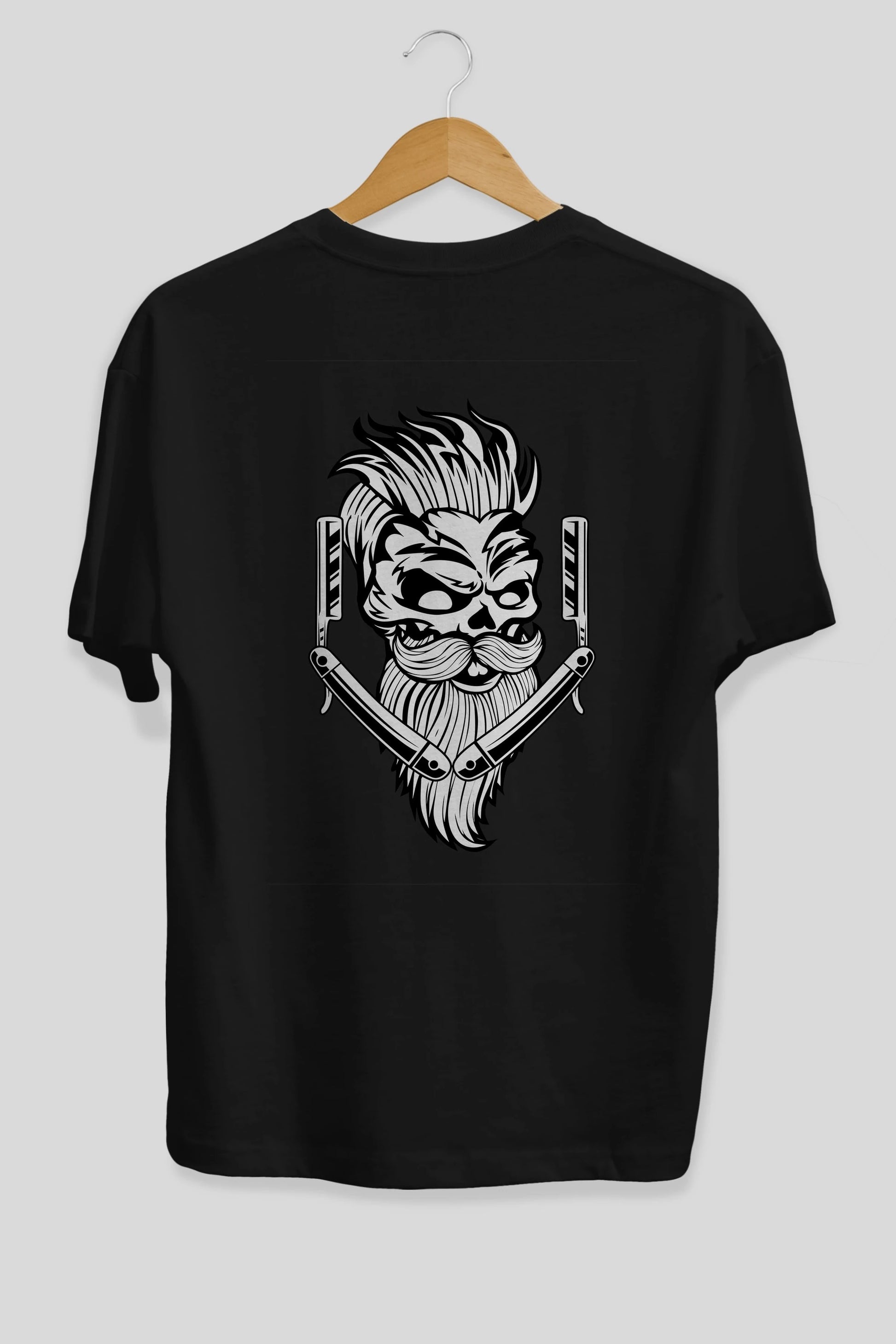 Skull Beard Arka Baskılı Oversize t-shirt Erkek Kadın Unisex %100 Pamuk tişort
