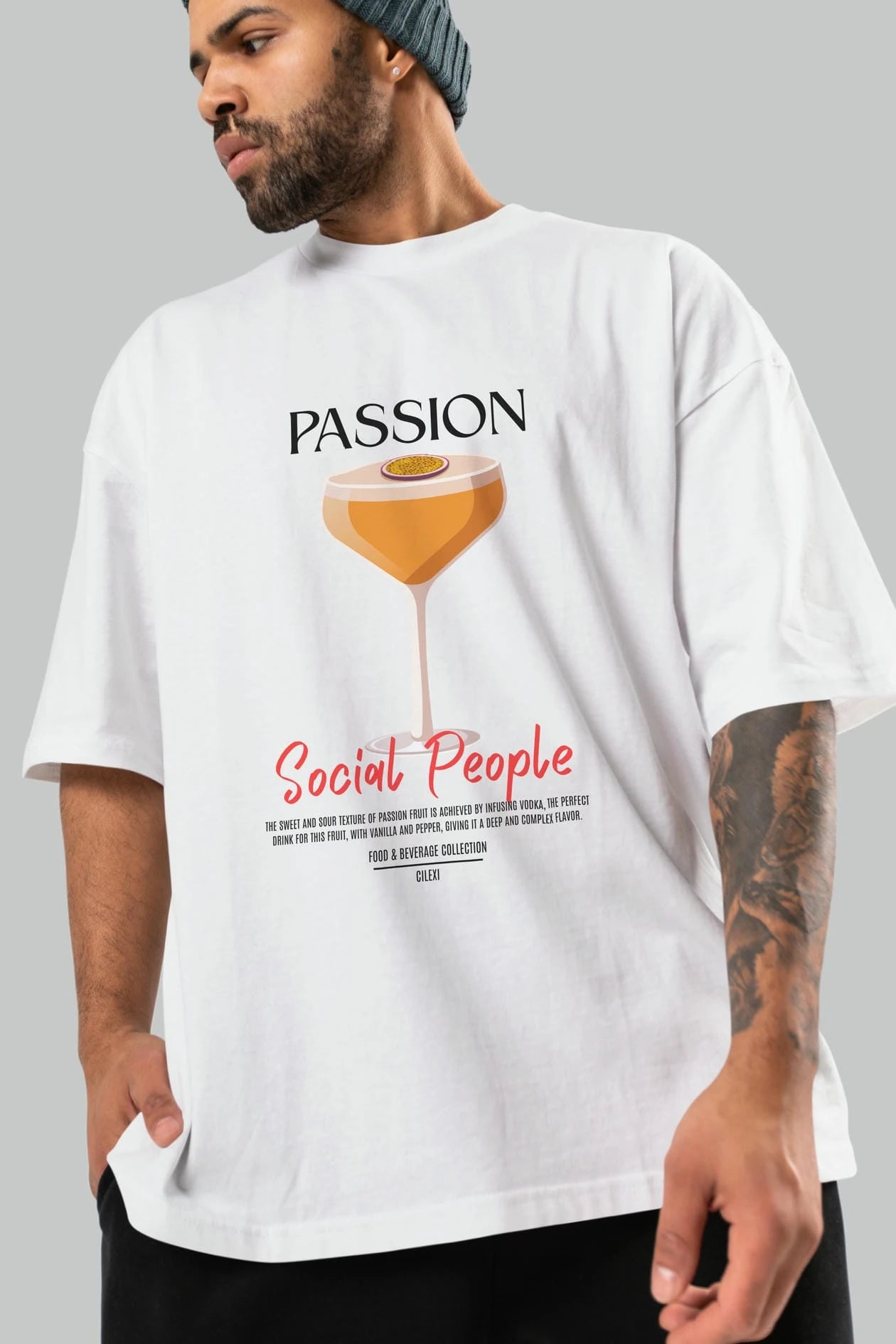 Passion Kokteyl Serisi ön Baskılı Oversize t-shirt Erkek Kadın %100 Pamuk Bisiklet Yaka tişort