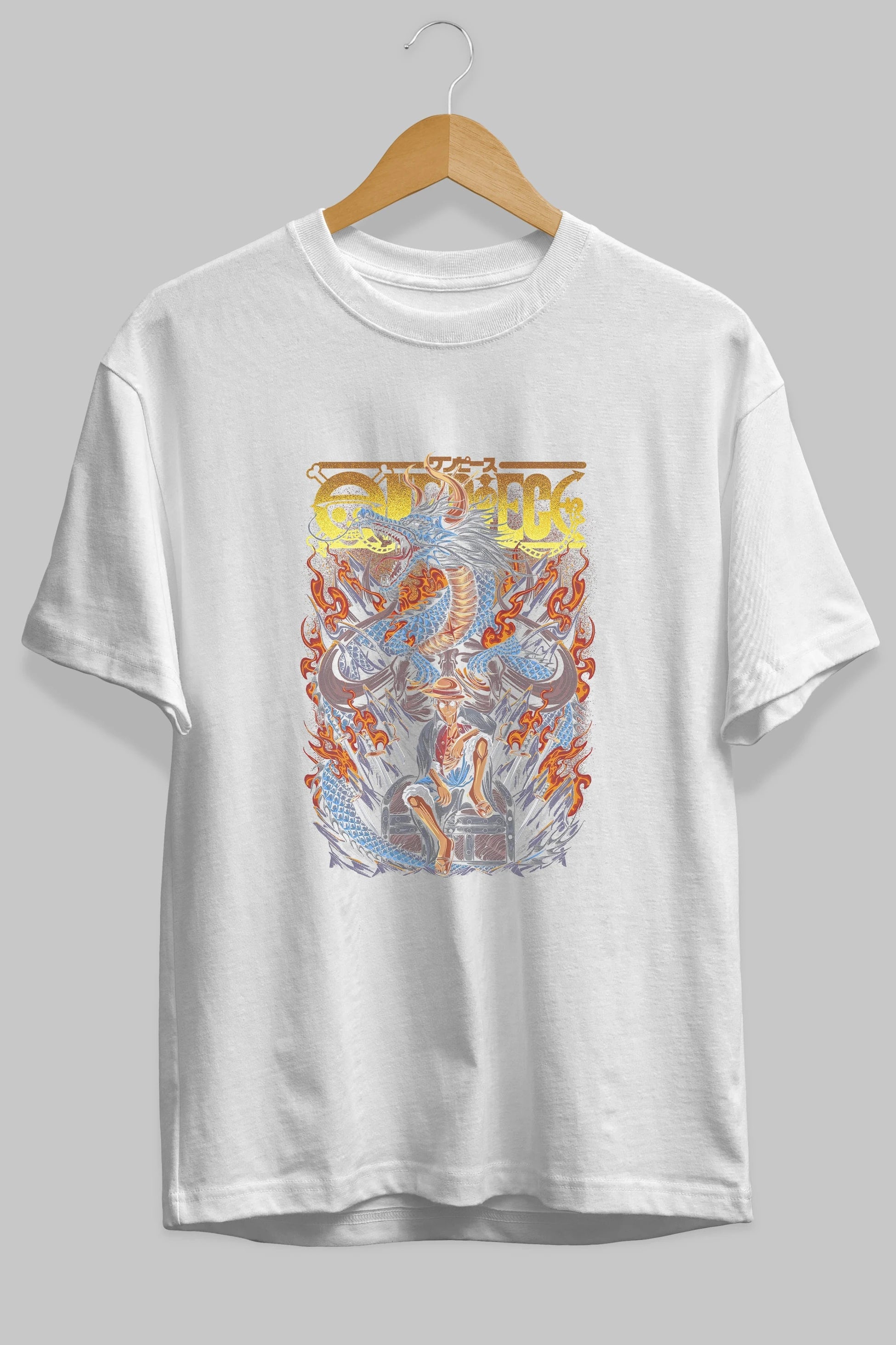 MONKEY D. LUFF-ONE PIECE Anime Ön Baskılı Oversize t-shirt %100 pamuk Erkek Kadın Unisex
