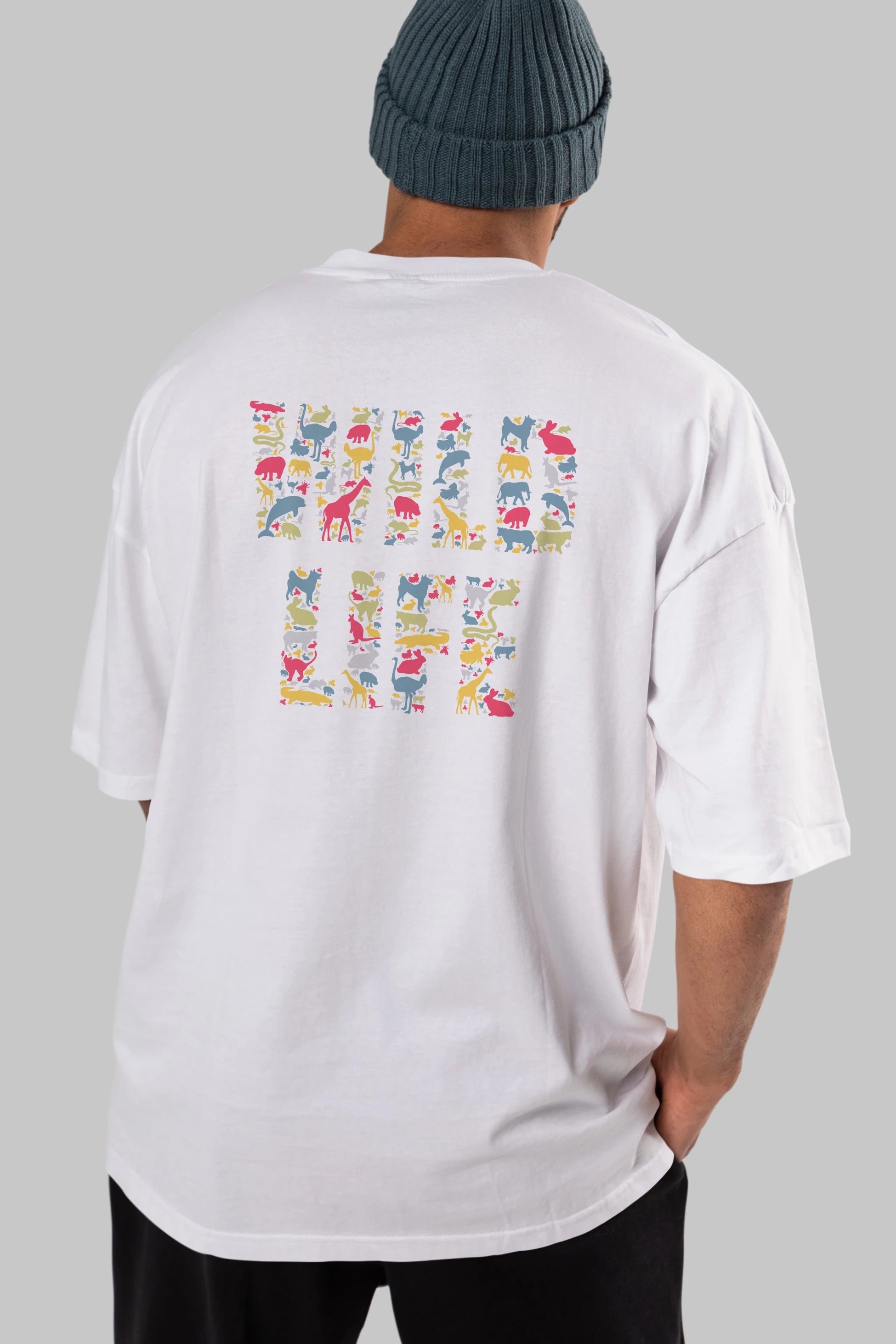 Wild Life Arka Baskılı Oversize t-shirt %100 pamuk Erkek Kadın Unisex