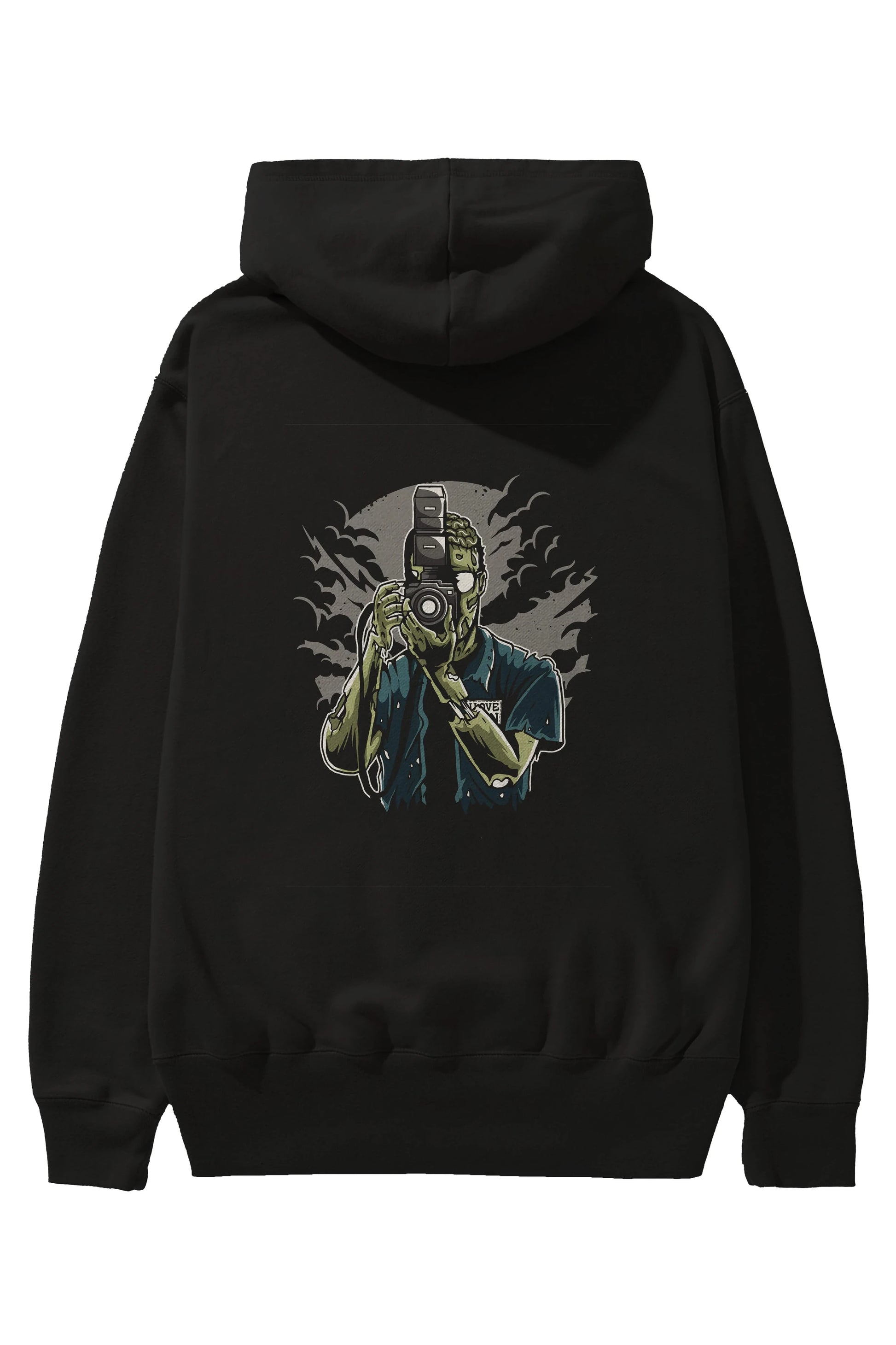 Zombie Photographer Arka Baskılı Hoodie Oversize Kapüşonlu Sweatshirt Erkek Kadın Unisex