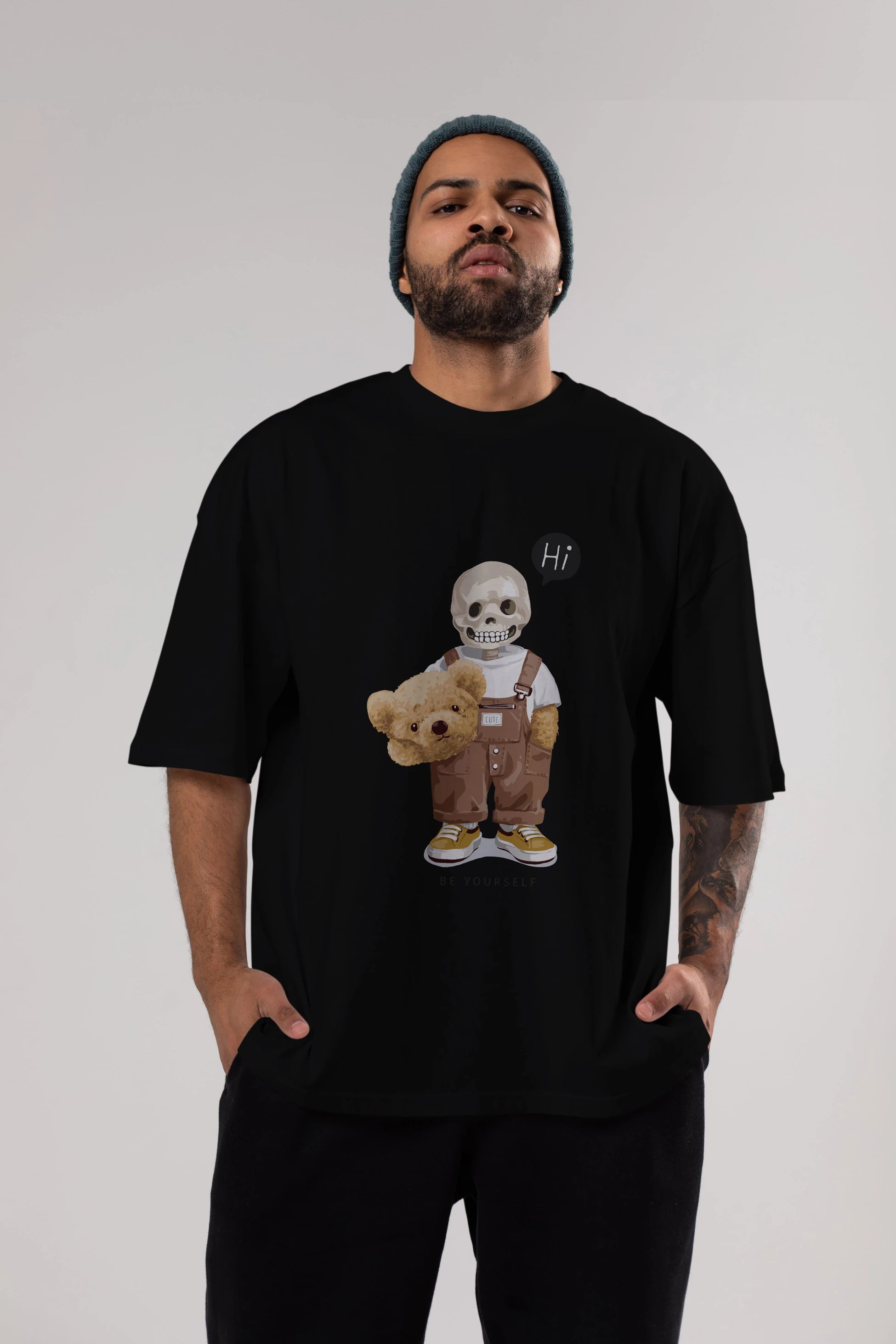 Teddy Bear hi Ön Baskılı Oversize t-shirt Erkek Kadın Unisex %100 Pamuk