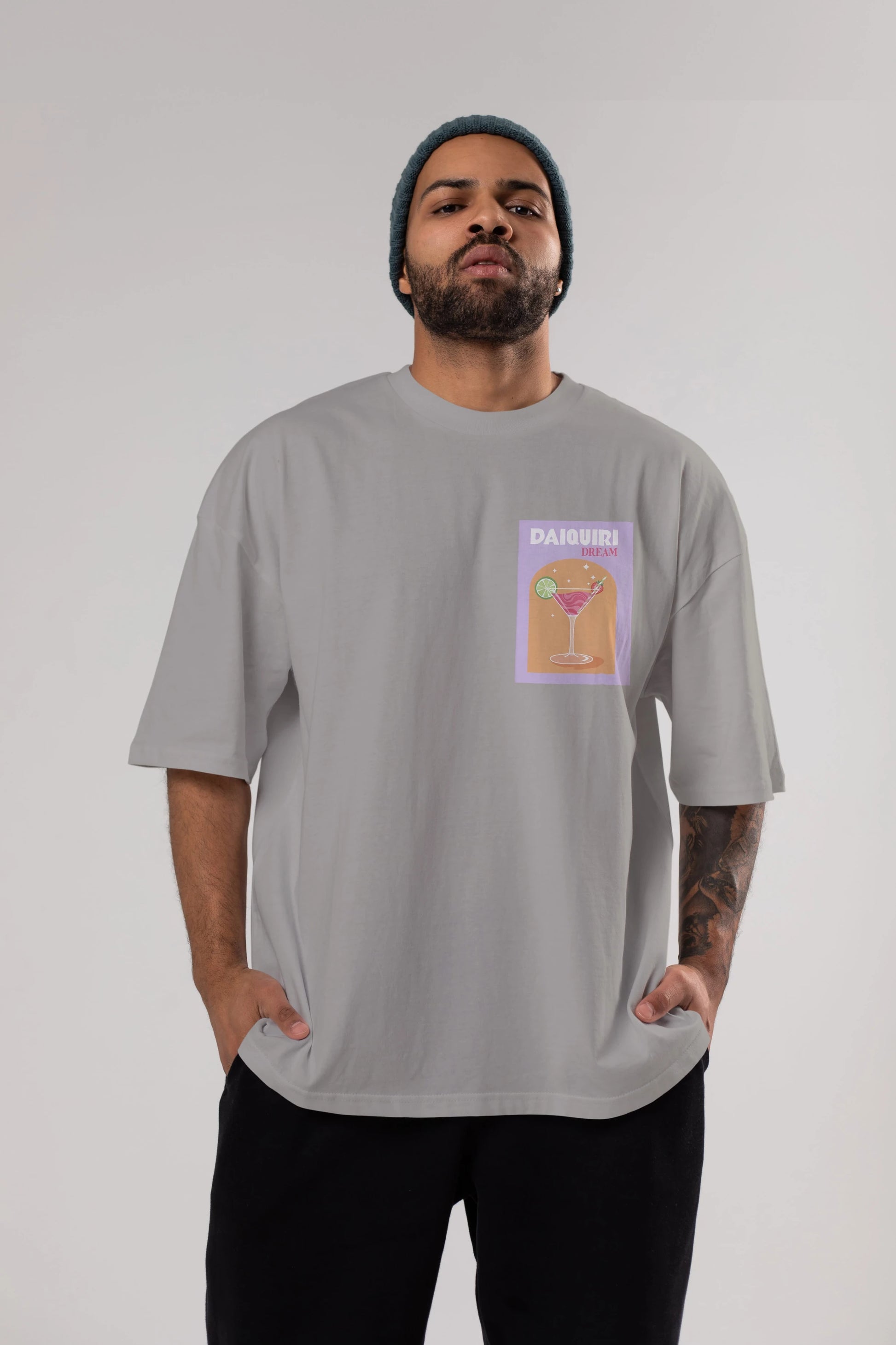 Daiquiri Dream Ön Sol Baskılı Oversize t-shirt Erkek Kadın Unisex %100 Pamuk Bisiklet Yaka tişort