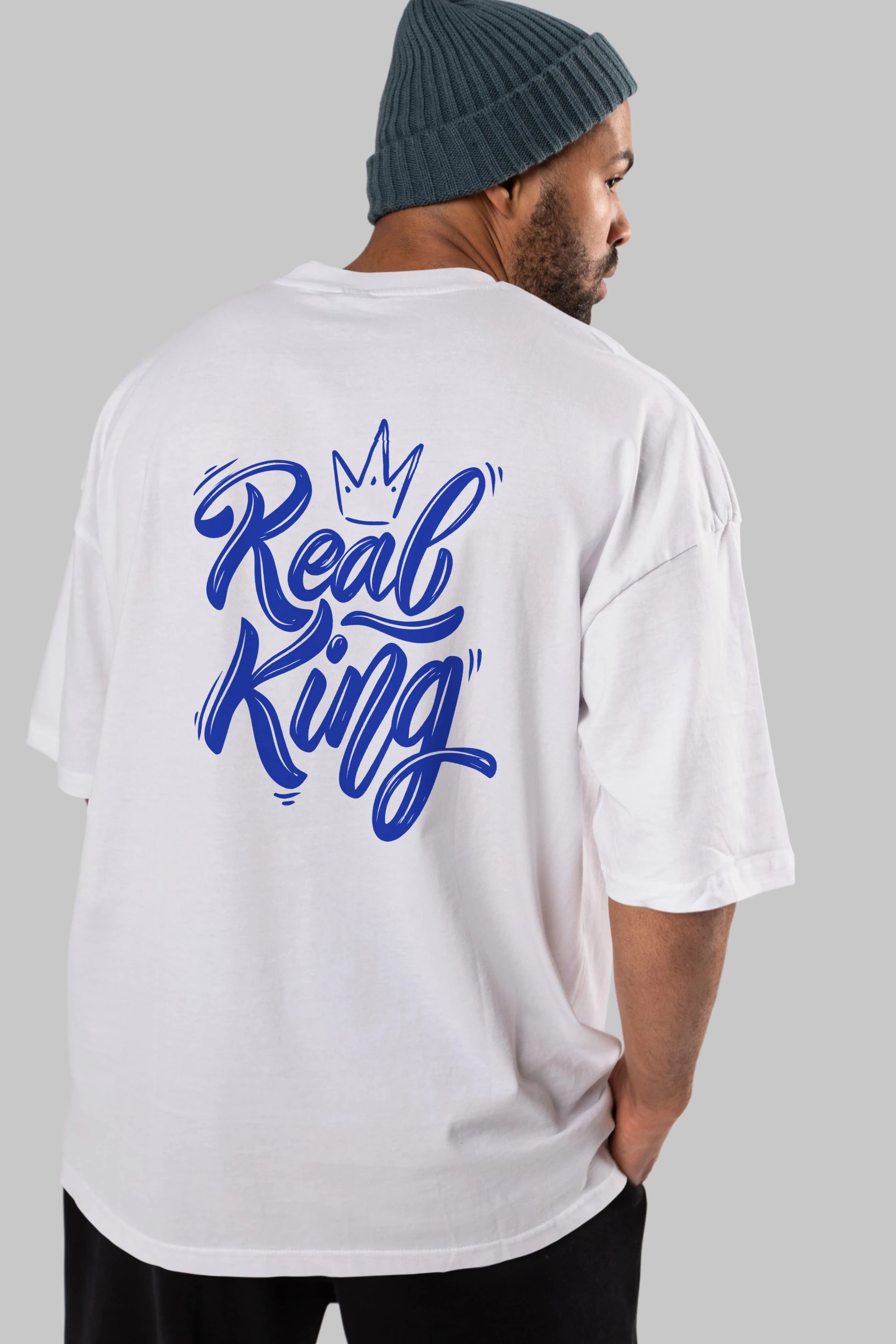 Real King Yazılı Arka Baskılı Oversize t-shirt Erkek Kadın Unisex