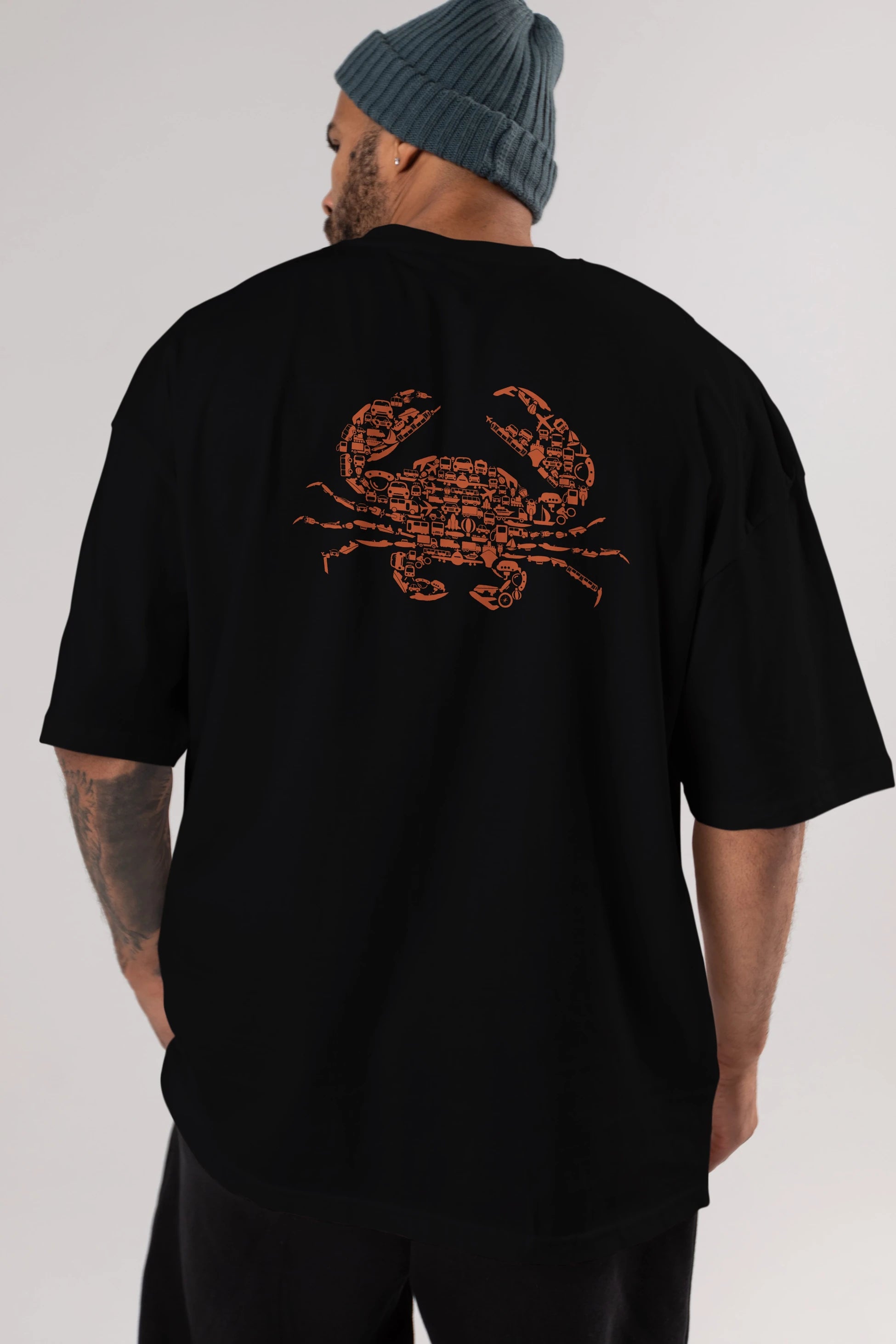 Crab Arka Baskılı Oversize t-shirt %100 pamuk Erkek Kadın Unisex