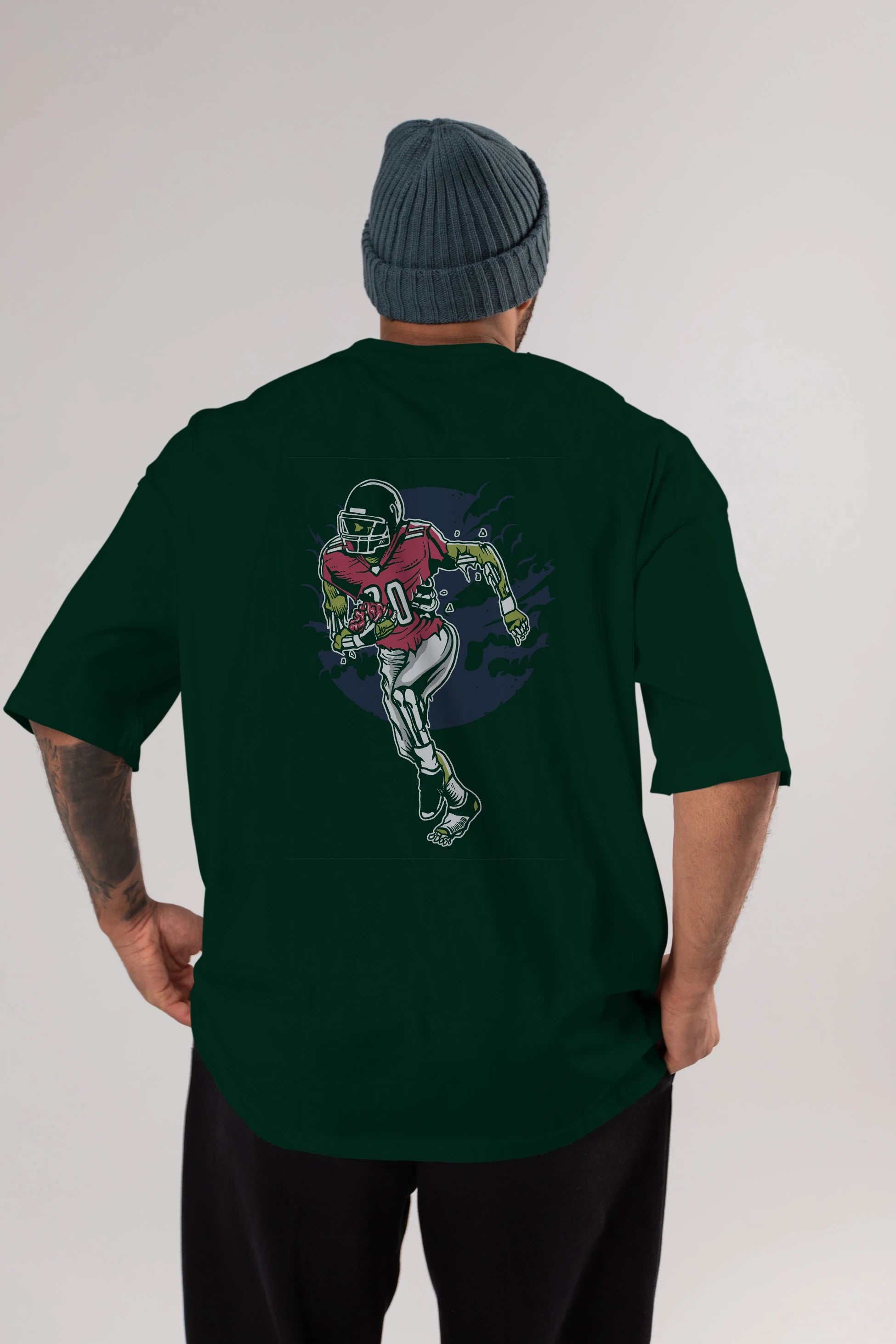 Zombie Football Arka Baskılı Oversize t-shirt Erkek Kadın Unisex %100 Pamuk