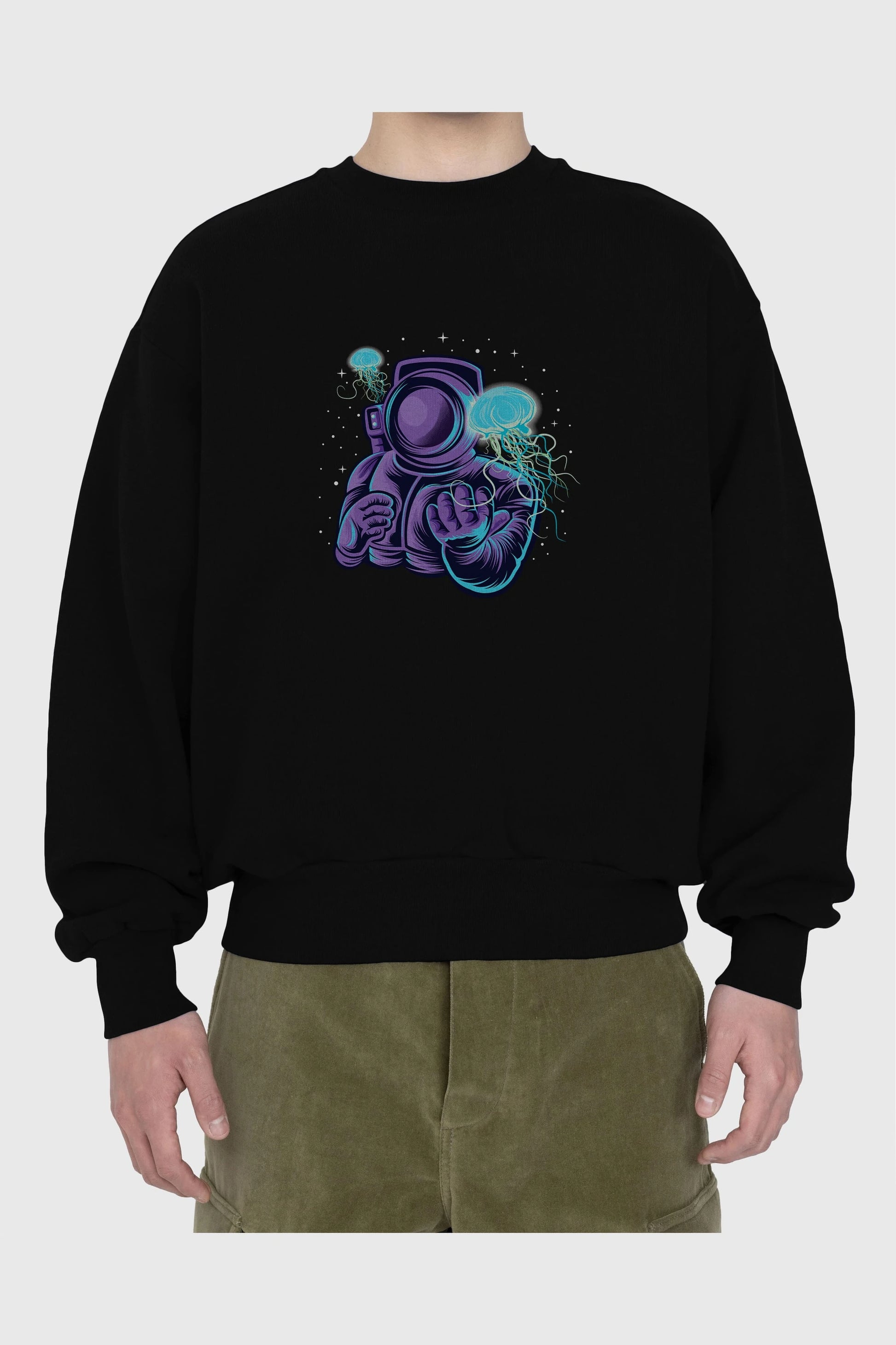 Astronaut and Jellyfish Ön Baskılı Oversize Sweatshirt Erkek Kadın Unisex
