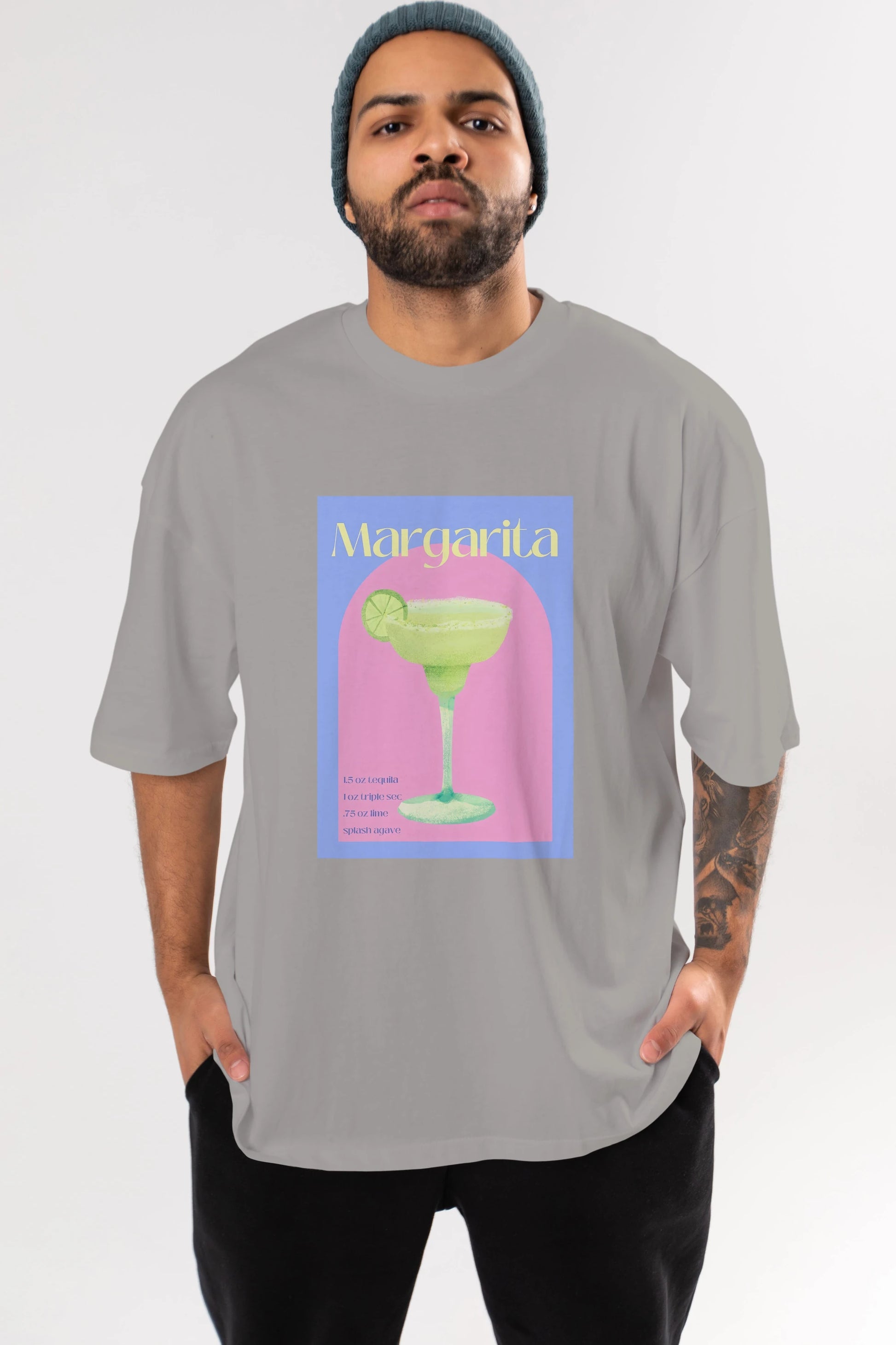 Margarita 6 Ön Baskılı Oversize t-shirt Erkek Kadın Unisex %100 Pamuk Bisiklet Yaka tişort