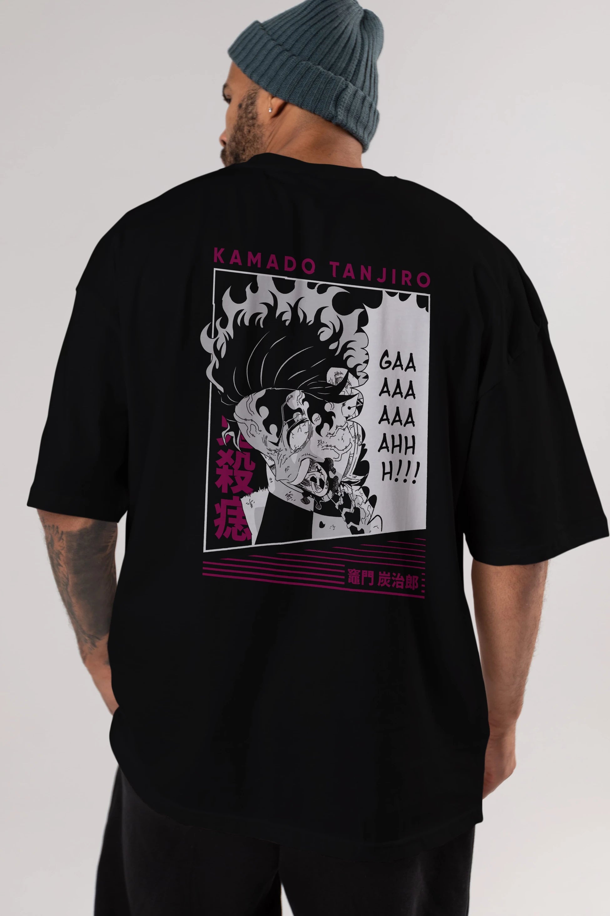 TANJIRO KAMADO 3 Anime Arka Baskılı Oversize t-shirt Erkek Kadın Unisex