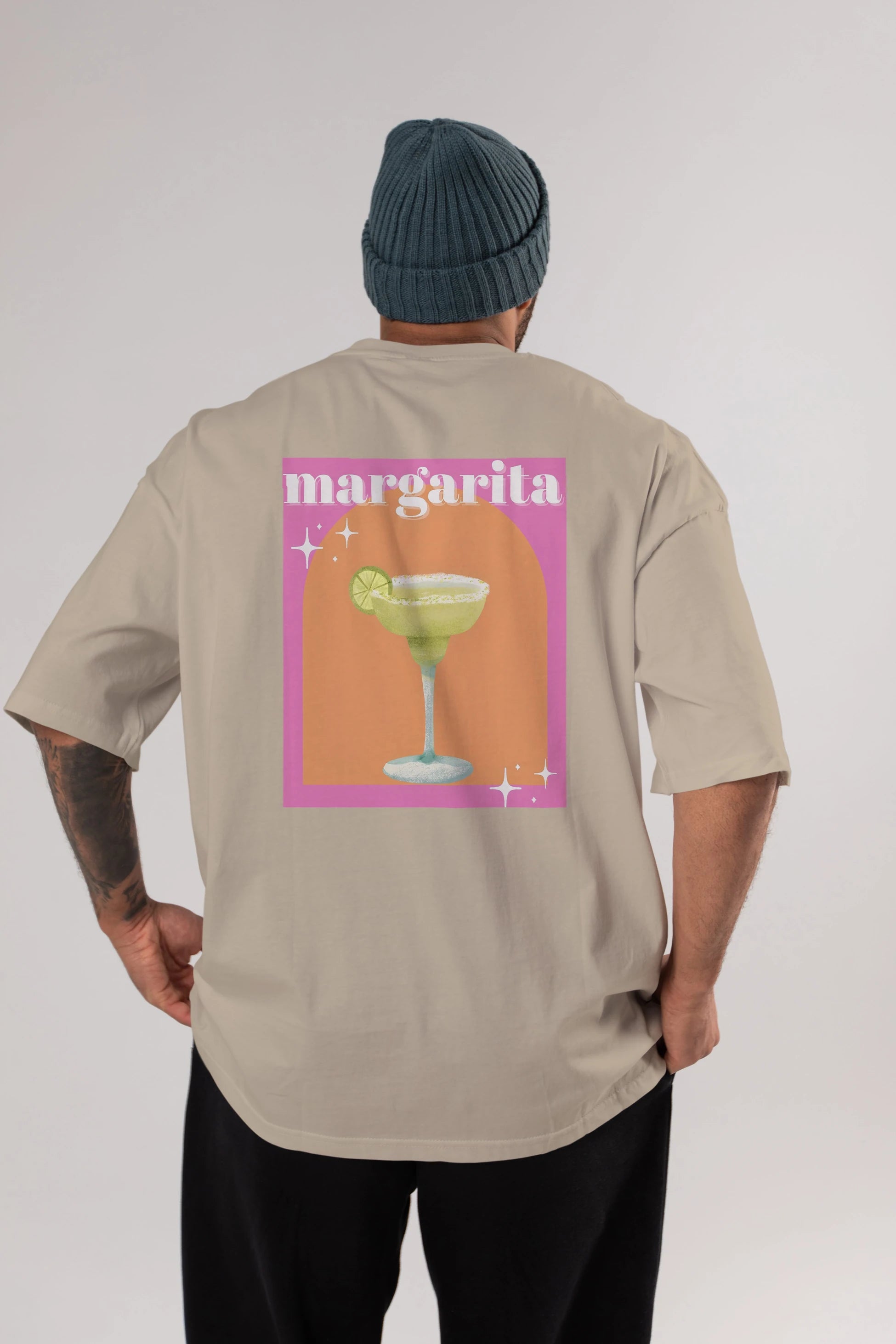 Margarita 7 Arka Baskılı Oversize t-shirt Erkek Kadın Unisex %100 Pamuk Bisiklet Yaka tişort