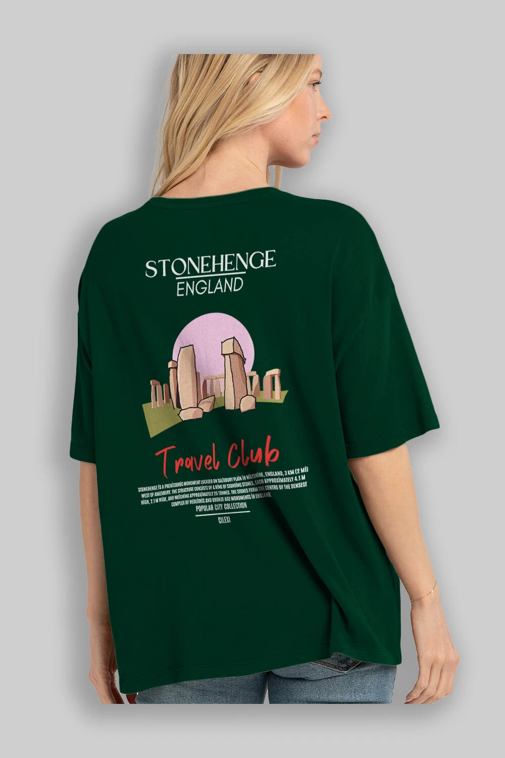 Stonehenge England Arka Baskılı Oversize t-shirt Erkek Kadın Pamuk Bisiklet Yaka tişort