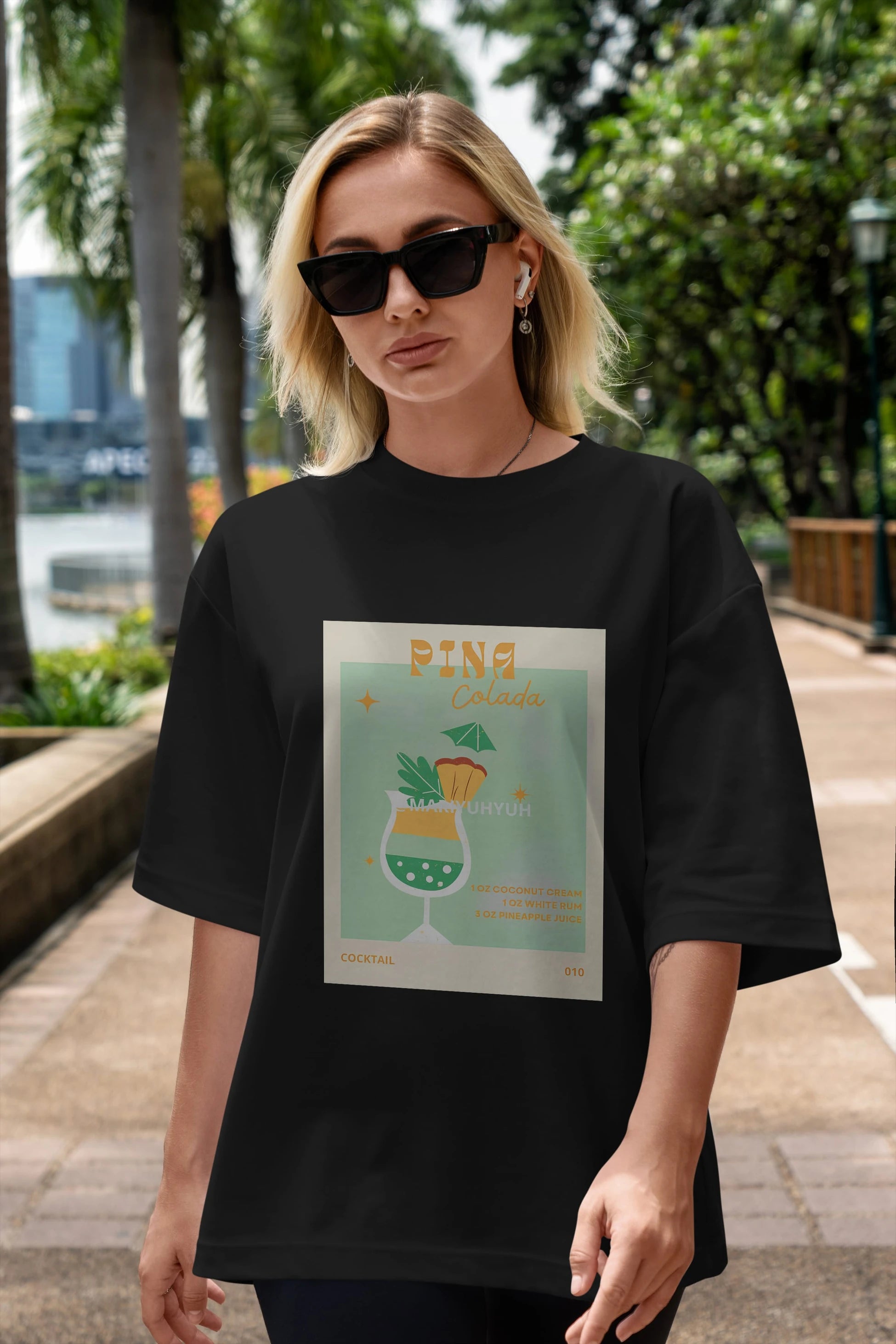 Pina Colada Ön Baskılı Oversize t-shirt Erkek Kadın Unisex %100 Pamuk Bisiklet Yaka tişort
