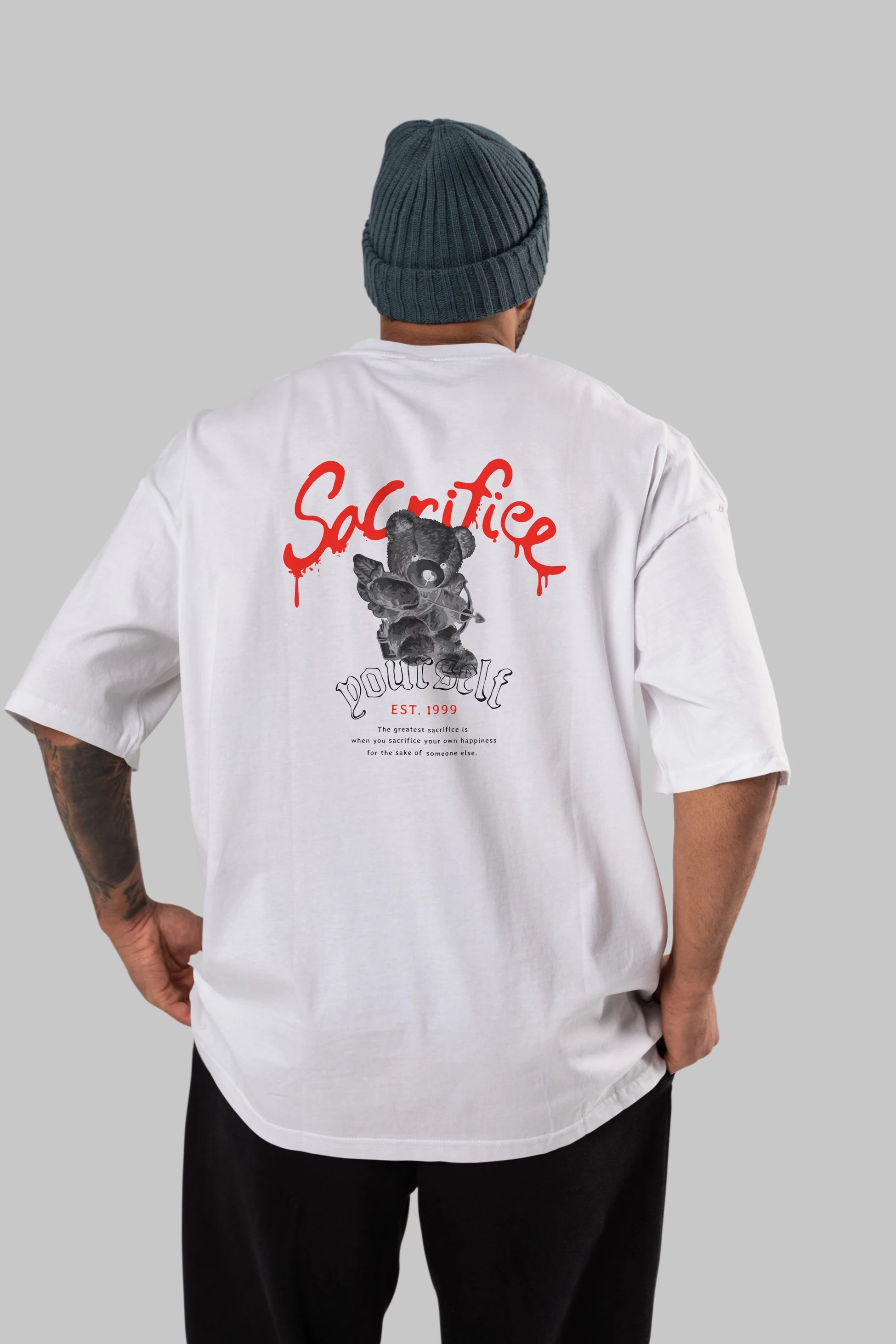Sacrifice Yourself Bear Arka Baskılı Oversize t-shirt Erkek Kadın Unisex