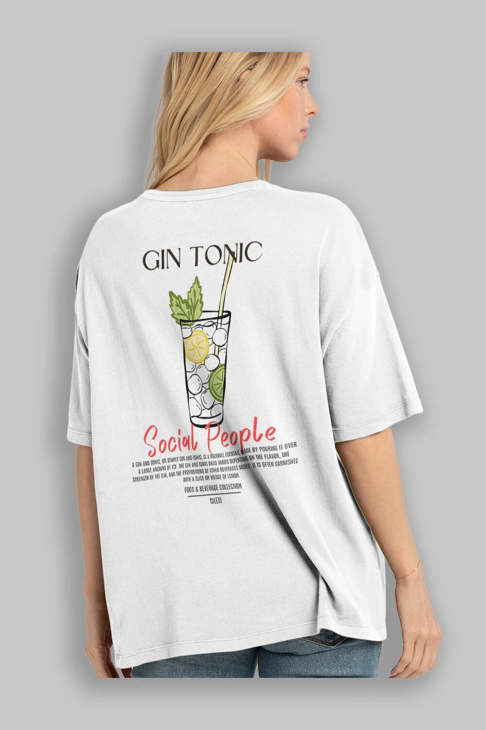 Gın Tonıc Kokteyl Serisi Baskılı Oversize t-shirt Erkek Kadın Unisex %100 Pamuk Bisiklet Yaka tişort