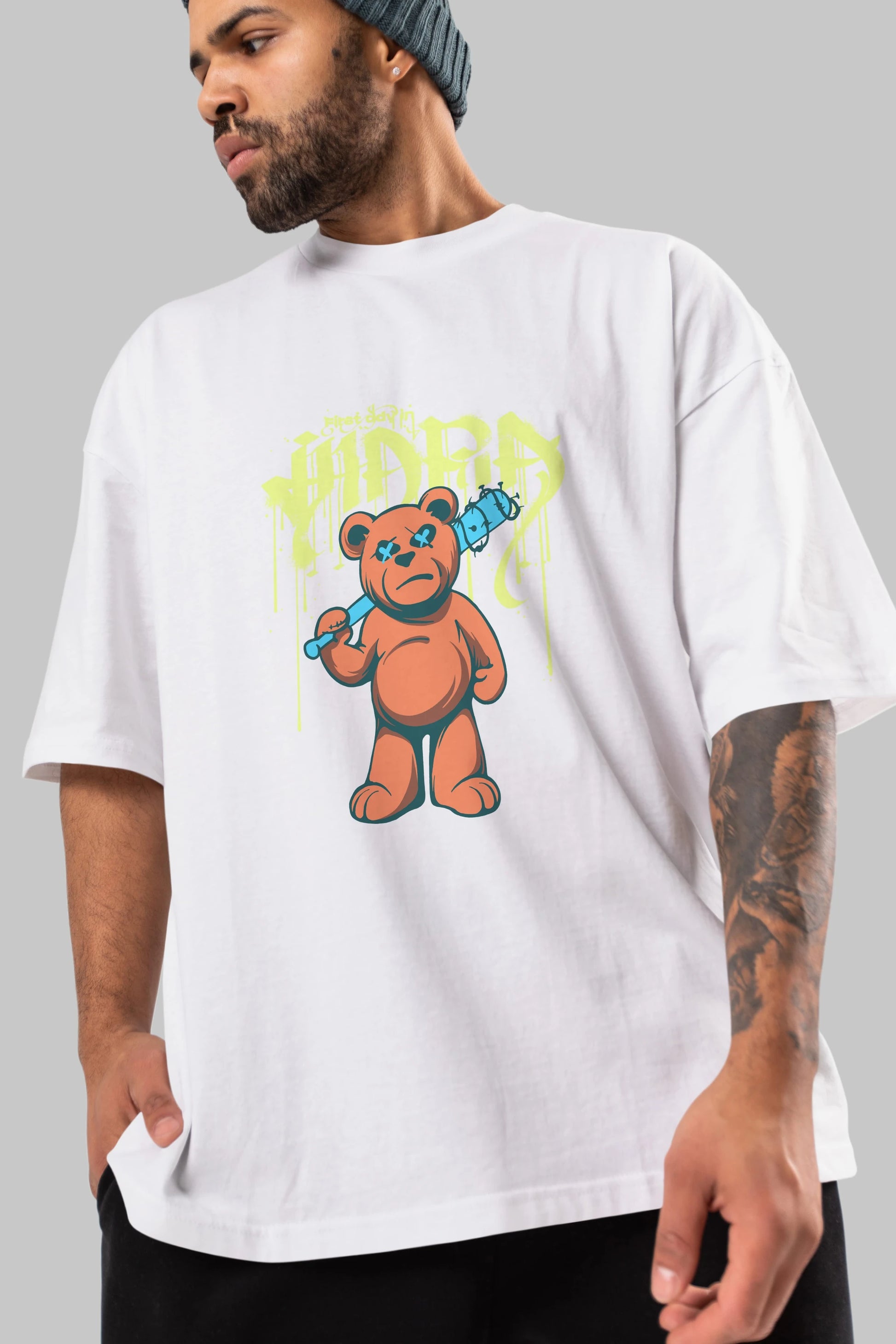 Hidra Bear Ön Baskılı Oversize t-shirt Erkek Kadın Unisex