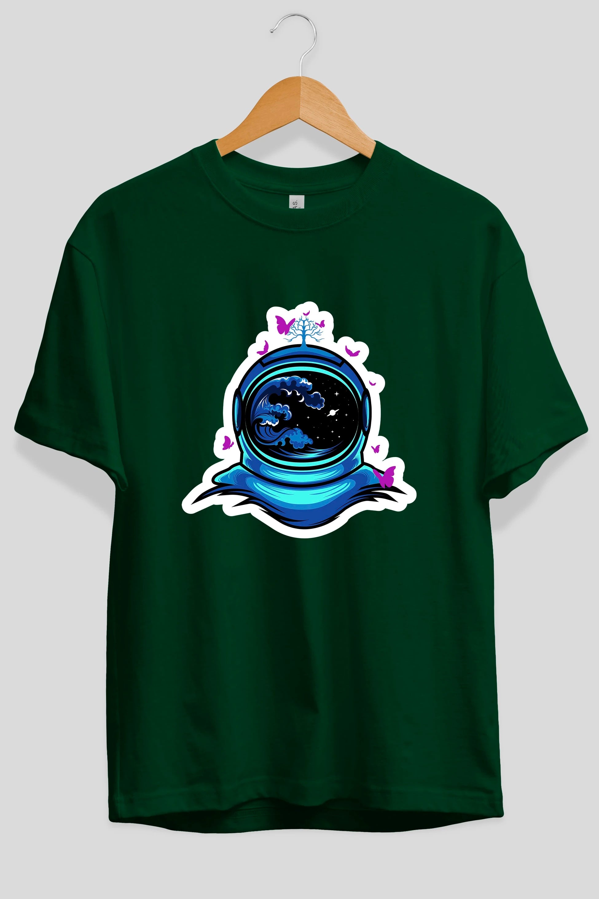 Astronaut and Butterfly Sticker Ön Baskılı Oversize t-shirt Erkek Kadın Unisex