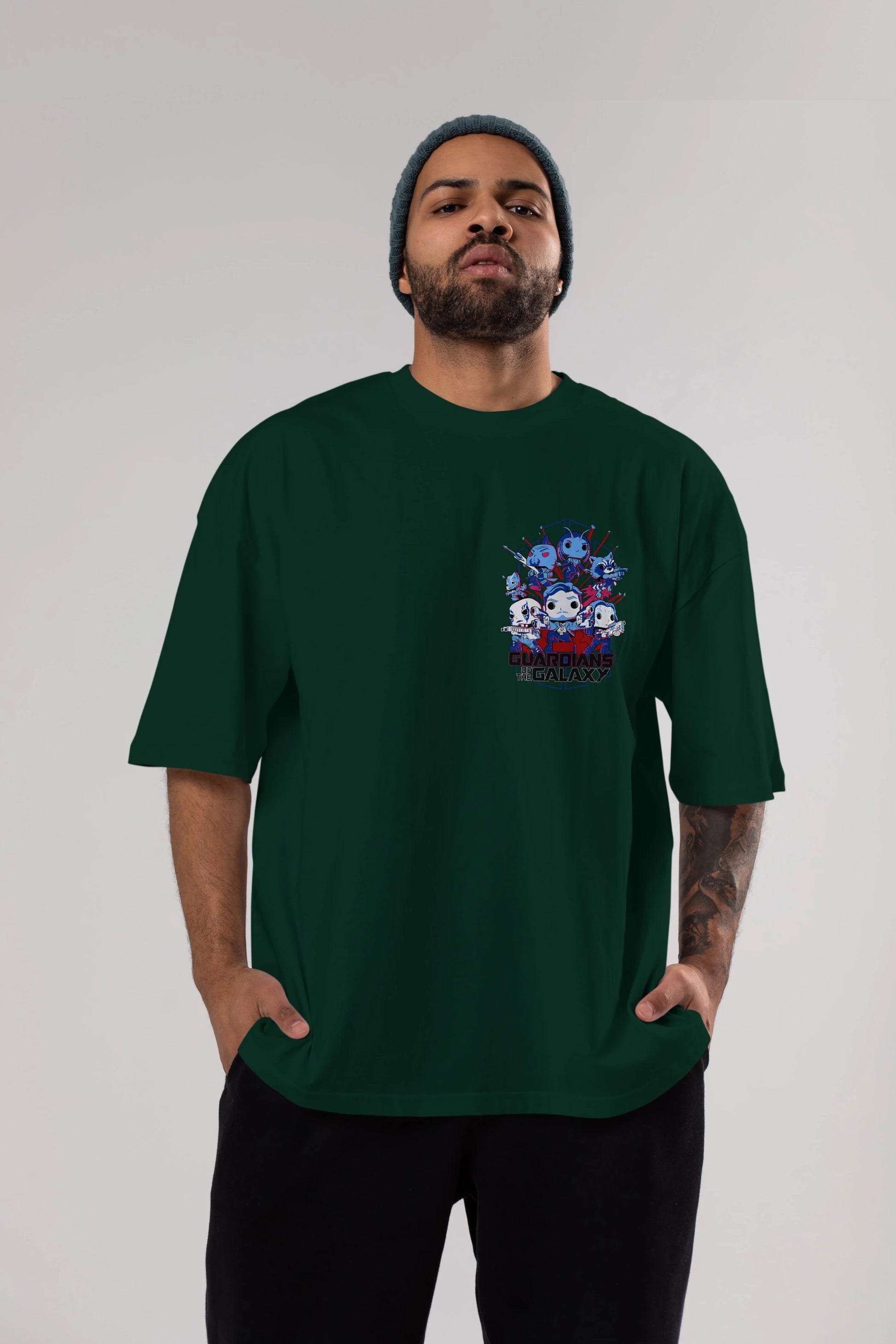 Guardians of the Galaxy Ön Sol Baskılı Oversize t-shirt Erkek Kadın Unisex %100 Pamuk Bisiklet Yaka tişort