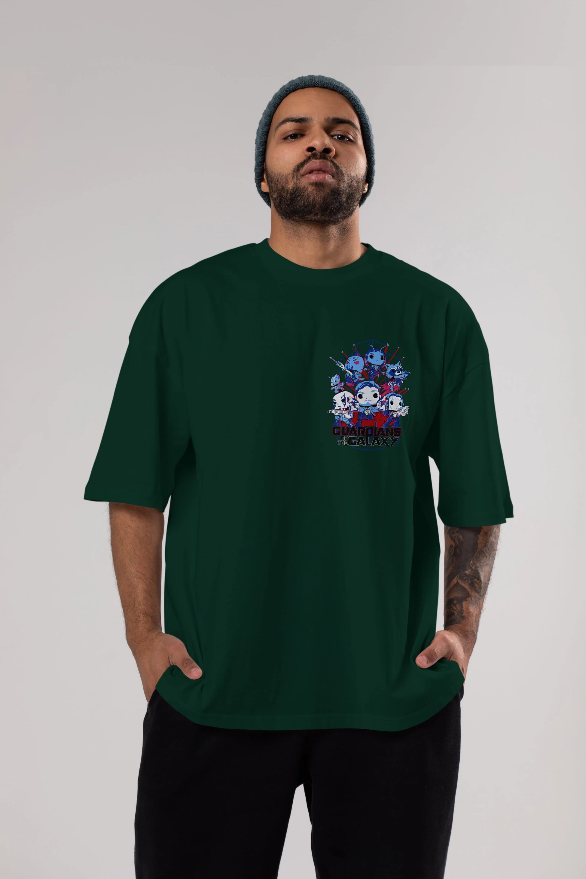 Guardians of the Galaxy Ön Sol Baskılı Oversize t-shirt Erkek Kadın Unisex %100 Pamuk Bisiklet Yaka tişort