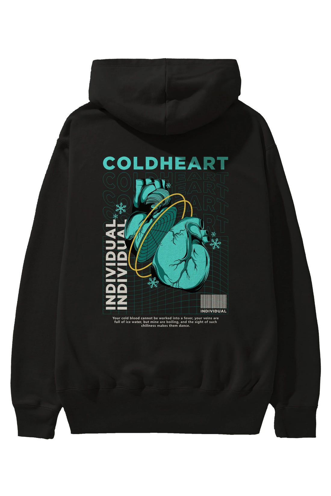 Cold Heart Arka Baskılı Hoodie Oversize Kapüşonlu Sweatshirt Erkek Kadın Unisex