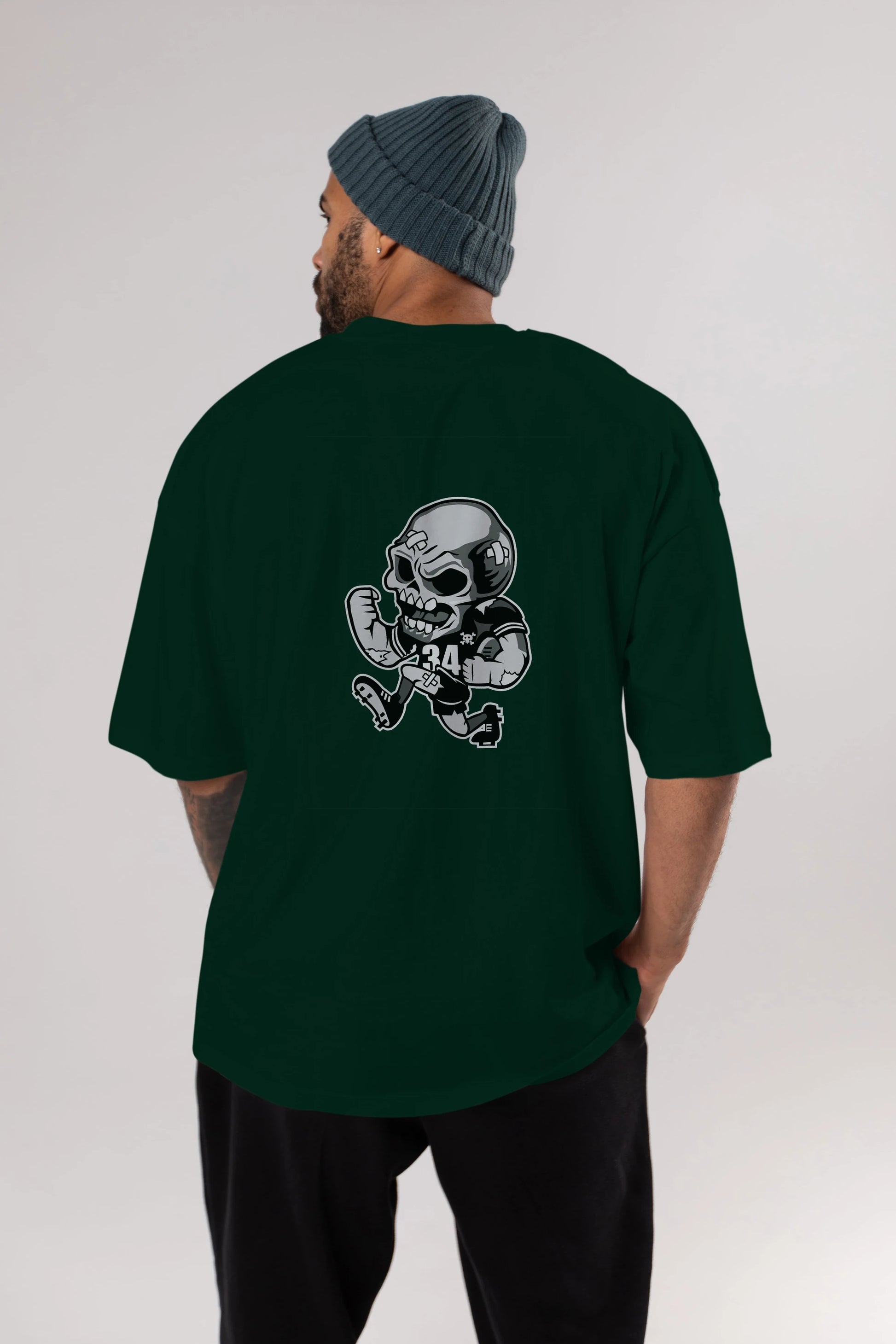 Skull Football Arka Baskılı Oversize t-shirt Erkek Kadın Unisex %100 Pamuk tişort