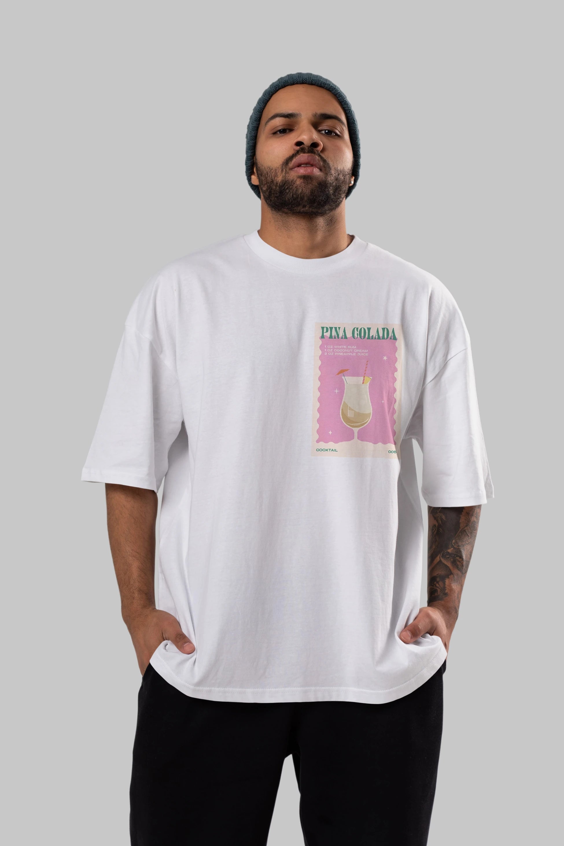 Pina Colada 3 Ön Sol Baskılı Oversize t-shirt Erkek Kadın Unisex %100 Pamuk Bisiklet Yaka tişort