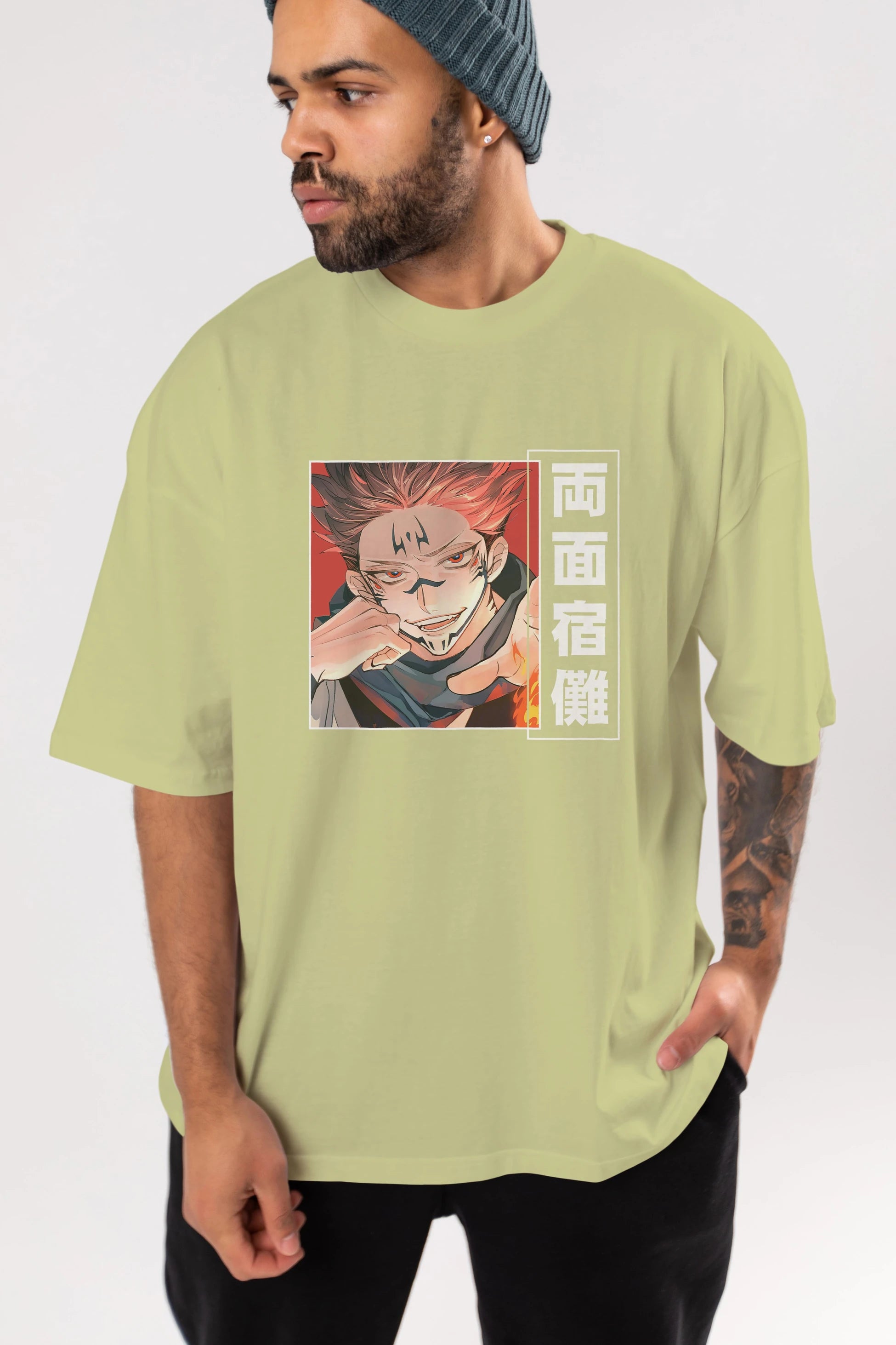Sukuna Ryoumen 4 Anime Ön Baskılı Oversize t-shirt %100 pamuk Erkek Kadın Unisex