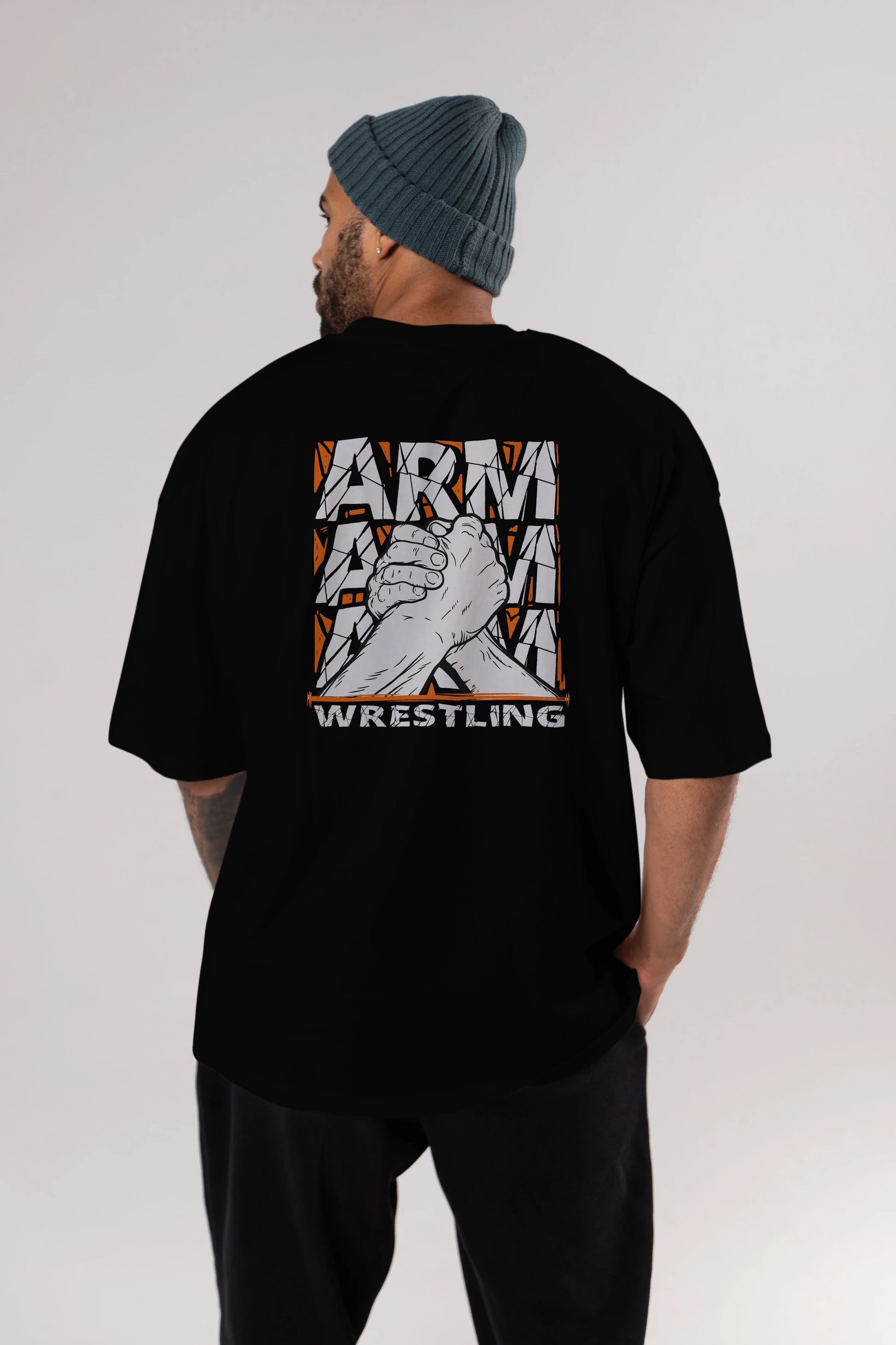 Arm Wrestling Arka Baskılı Oversize t-shirt Erkek Kadın Unisex