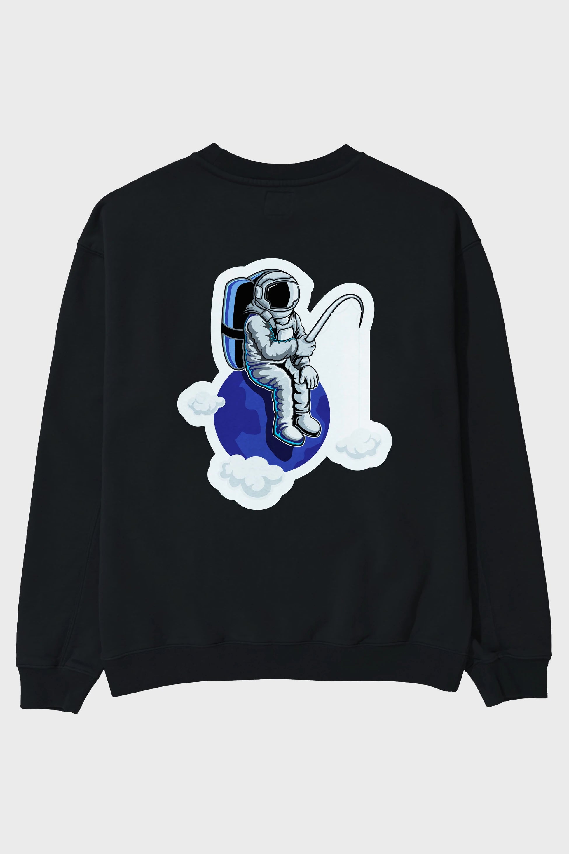 Astronaut Fishing Sticker Arka Baskılı Oversize Sweatshirt Erkek Kadın Unisex