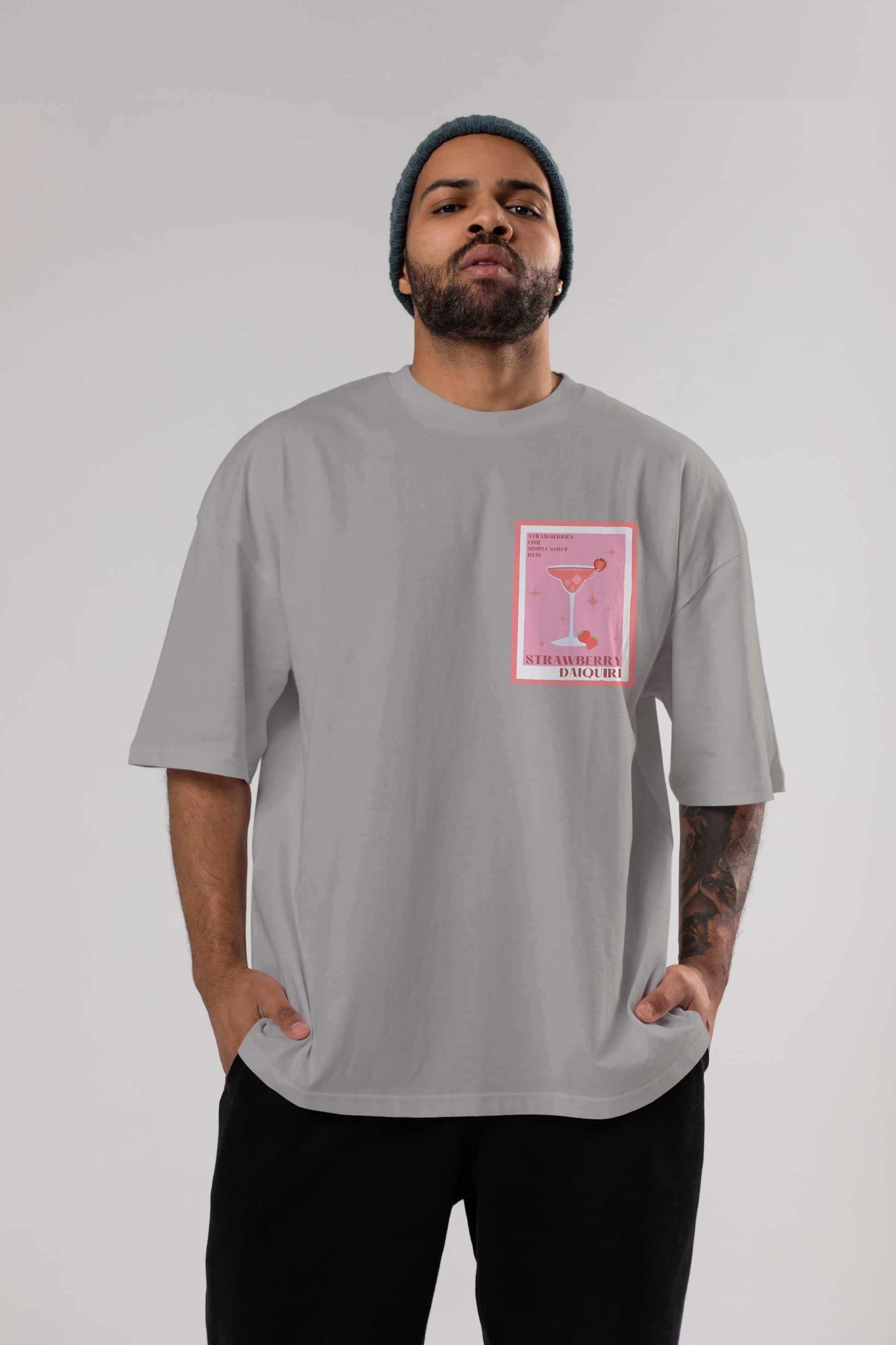 Strawberry Daiquiri Ön Sol Baskılı Oversize t-shirt Erkek Kadın Unisex %100 Pamuk Bisiklet Yaka tişort