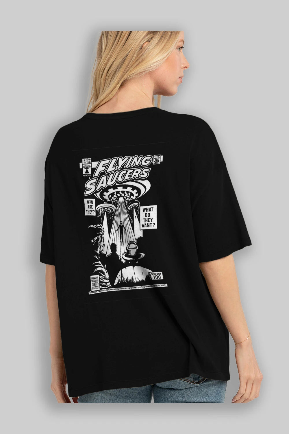 UFO Arka Baskılı Oversize t-shirt Erkek Kadın Unisex %100 Pamuk
