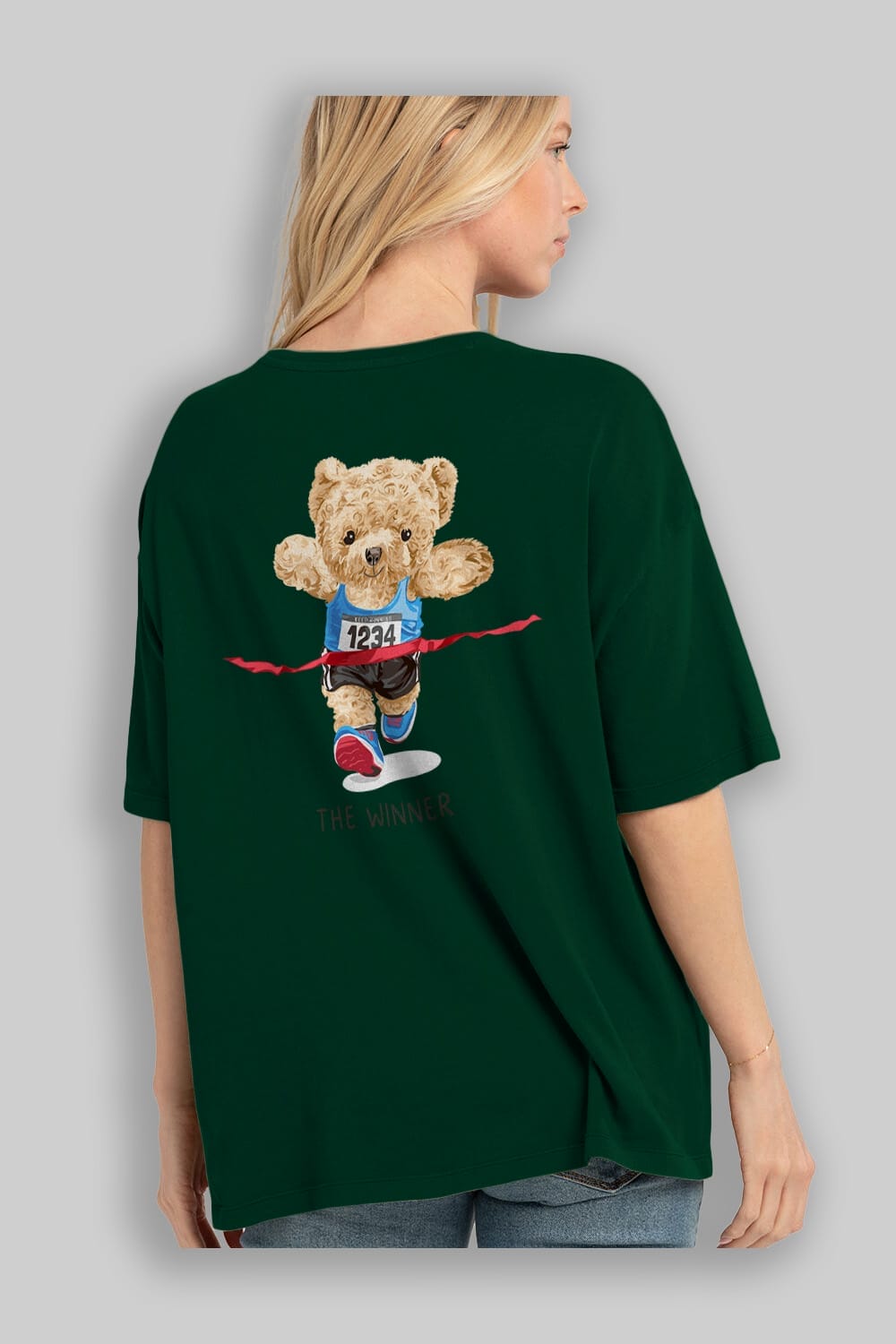 Teddy Bear The Winner Arka Baskılı Oversize t-shirt Erkek Kadın Unisex %100 Pamuk