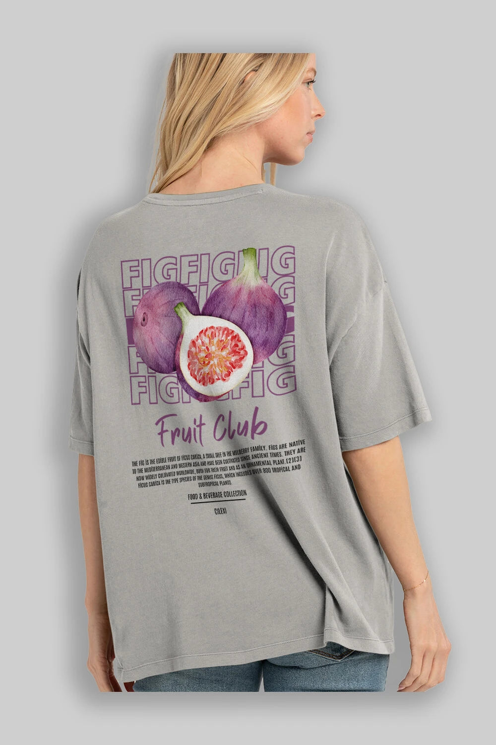 Fig Arka Baskılı Oversize t-shirt Erkek Kadın Pamuk Bisiklet Yaka tişort