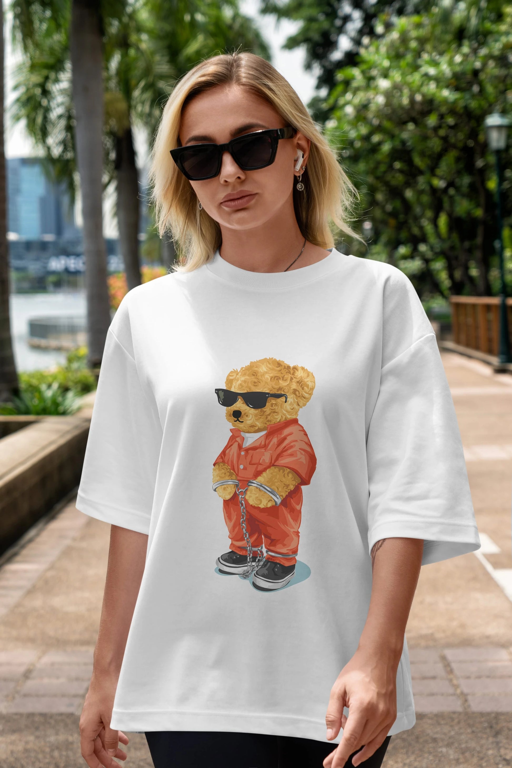 Teddy Bear Kodes Ön Baskılı Oversize t-shirt Erkek Kadın Unisex %100 Pamuk