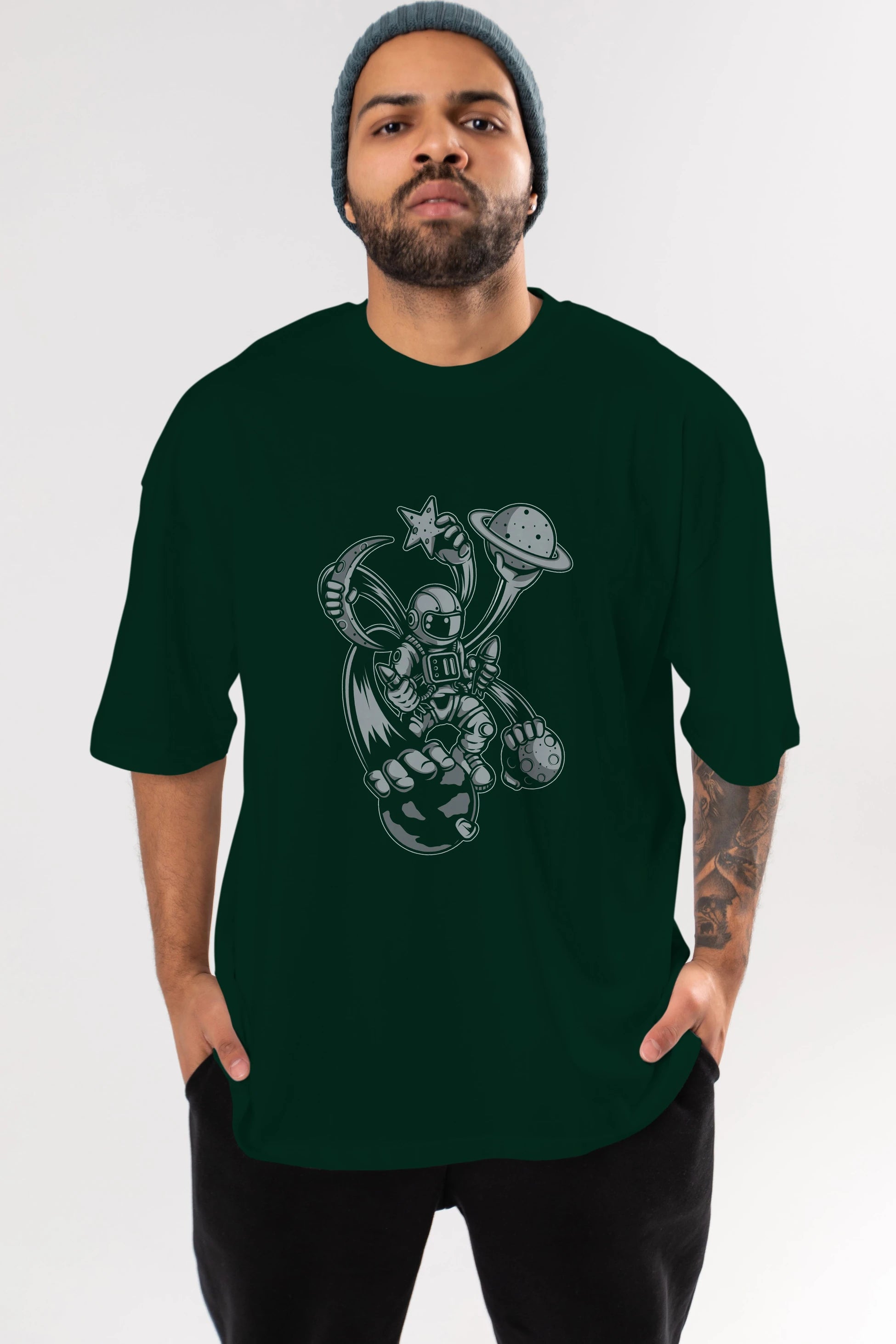 Astronaut Multiple Hands Ön Baskılı Oversize t-shirt Erkek Kadın Unisex