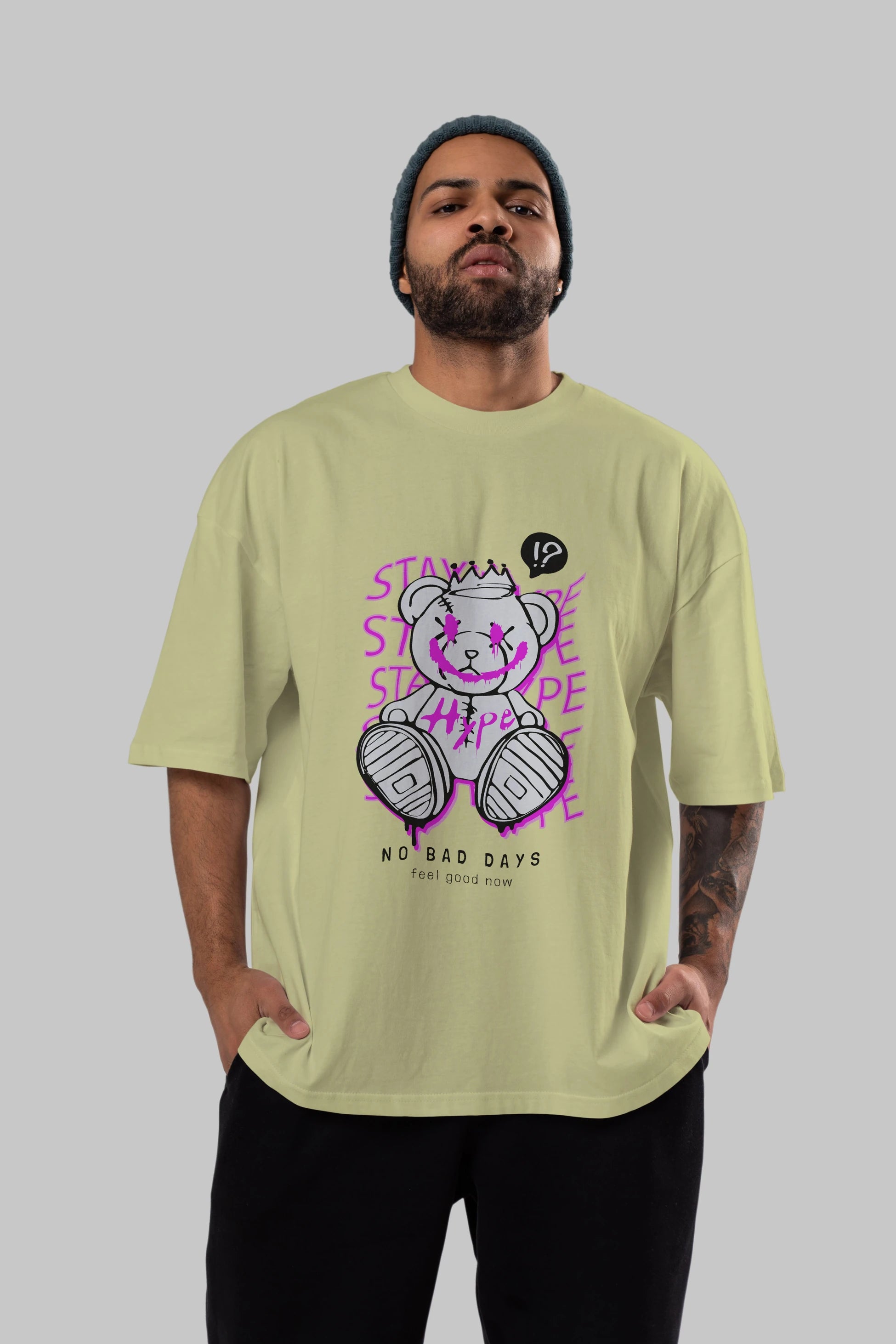 Stay Hype Bear Ön Baskılı Oversize t-shirt Erkek Kadın Unisex