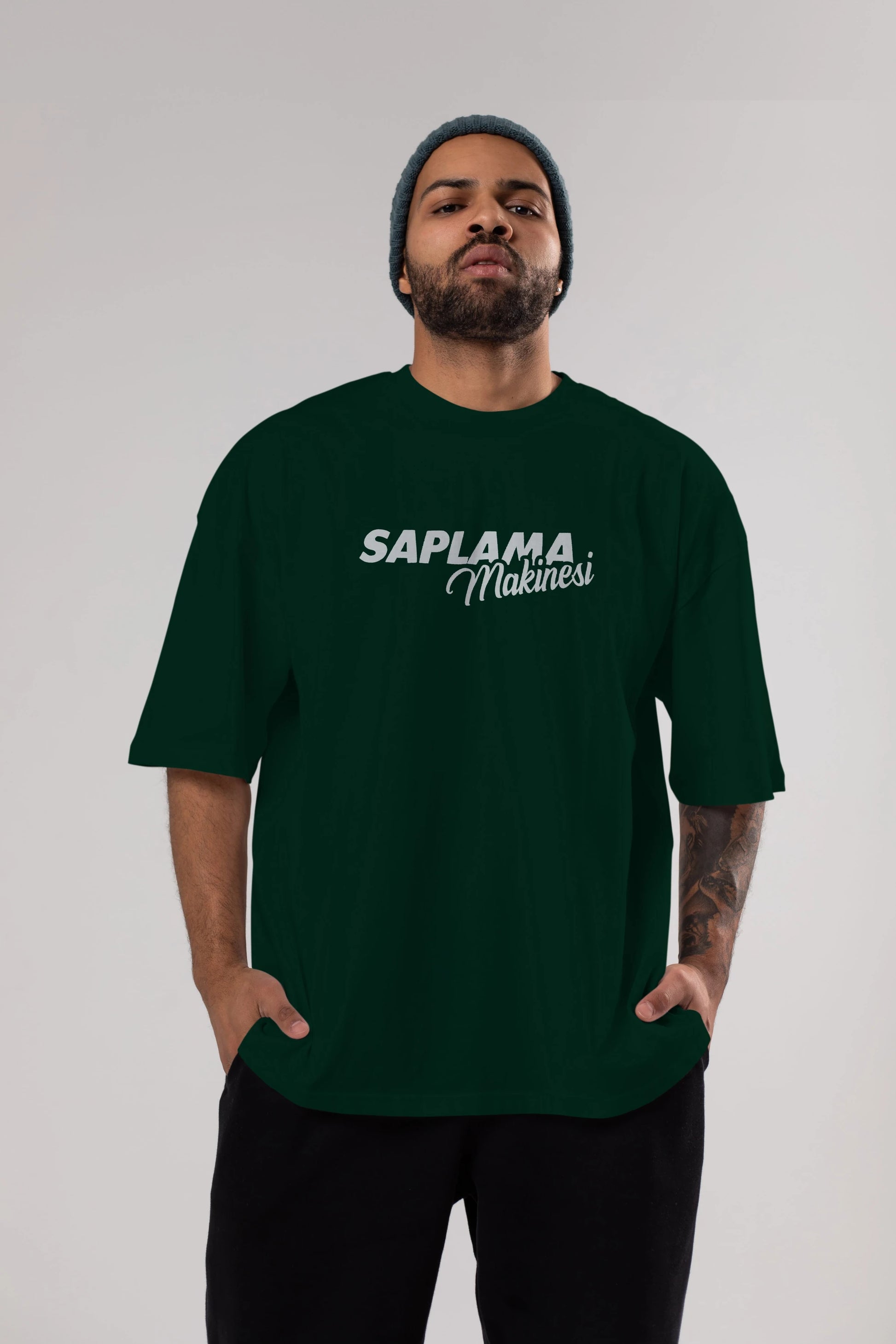 Saplama Makinesi Ön Baskılı Oversize t-shirt %100 pamuk Erkek Kadın Unisex