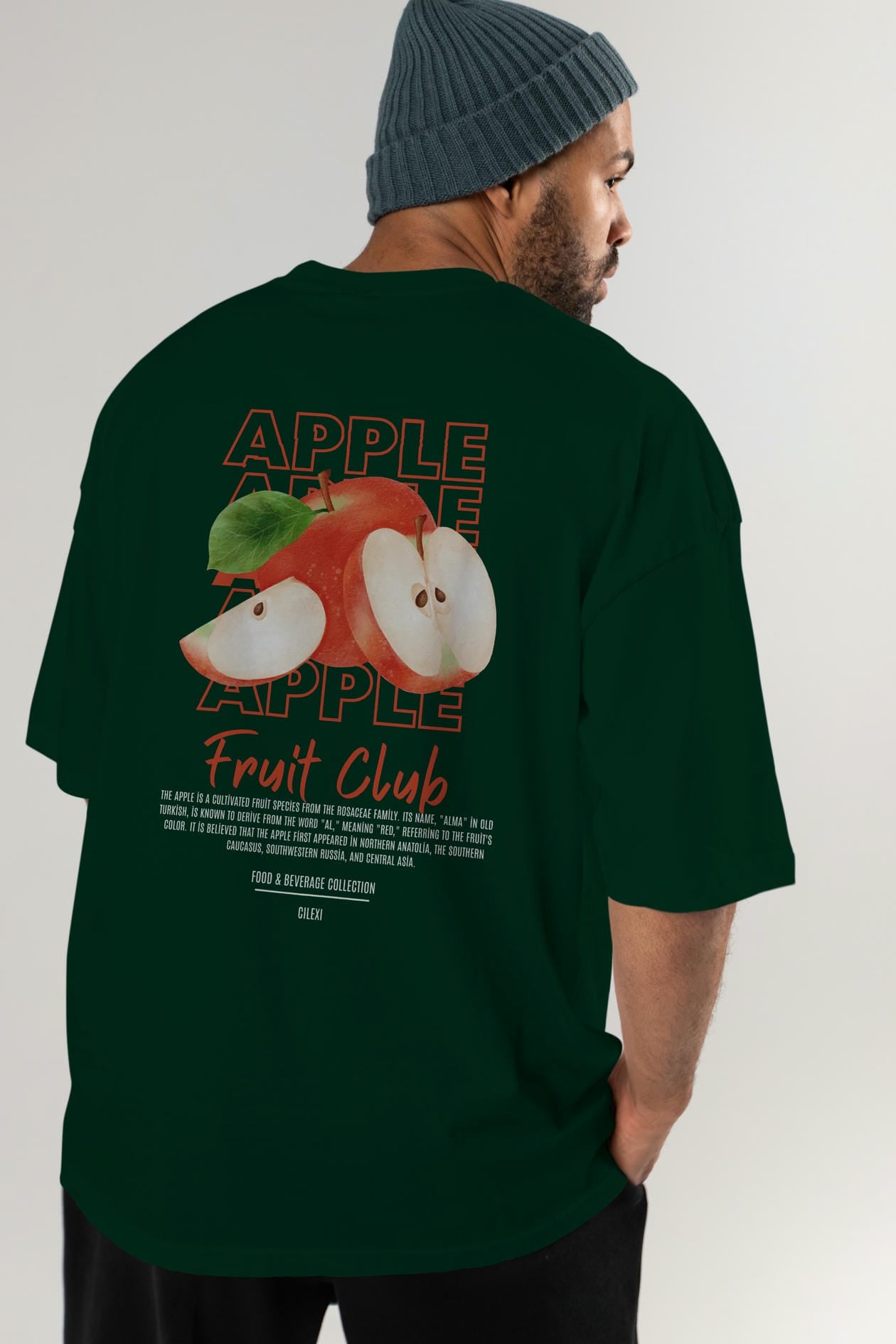 Apple Arka Baskılı Oversize t-shirt Erkek Kadın Pamuk Bisiklet Yaka tişort