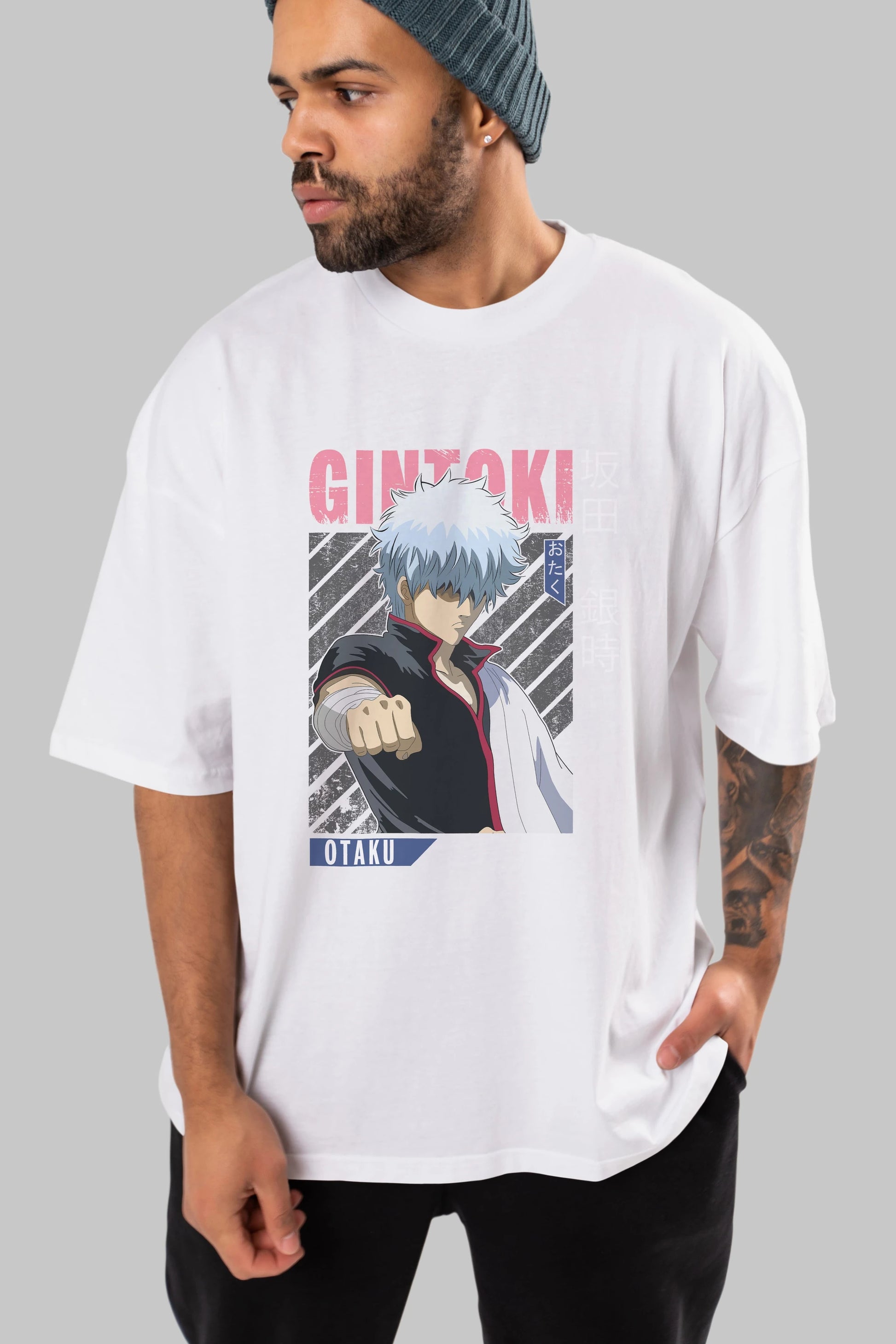 Gintoki Sakata GINTAMA 2 Anime Ön Baskılı Oversize t-shirt %100 pamuk Erkek Kadın Unisex